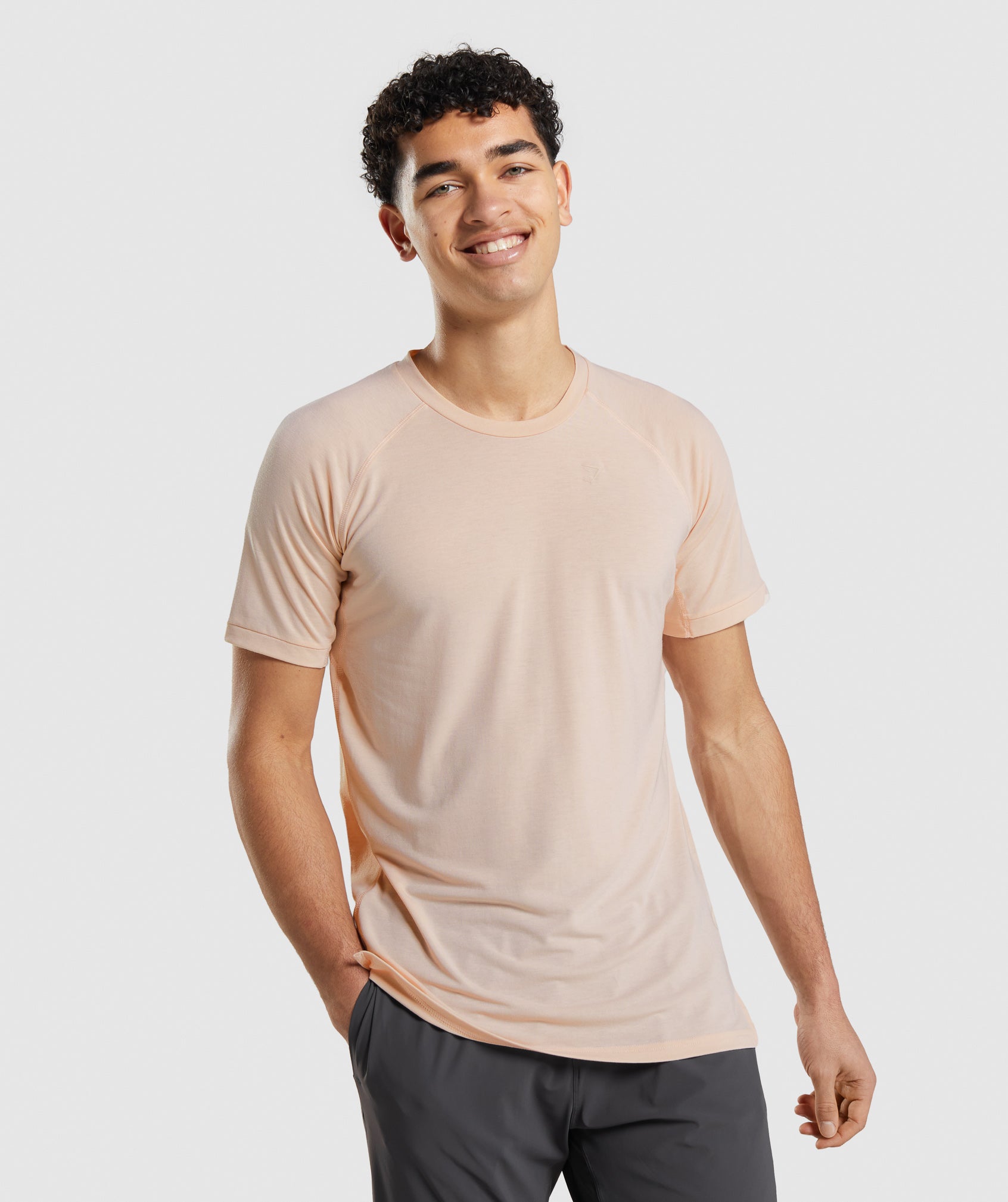 Beige Men's Gymshark Studio Amplify T Shirts | IHDAPR-351