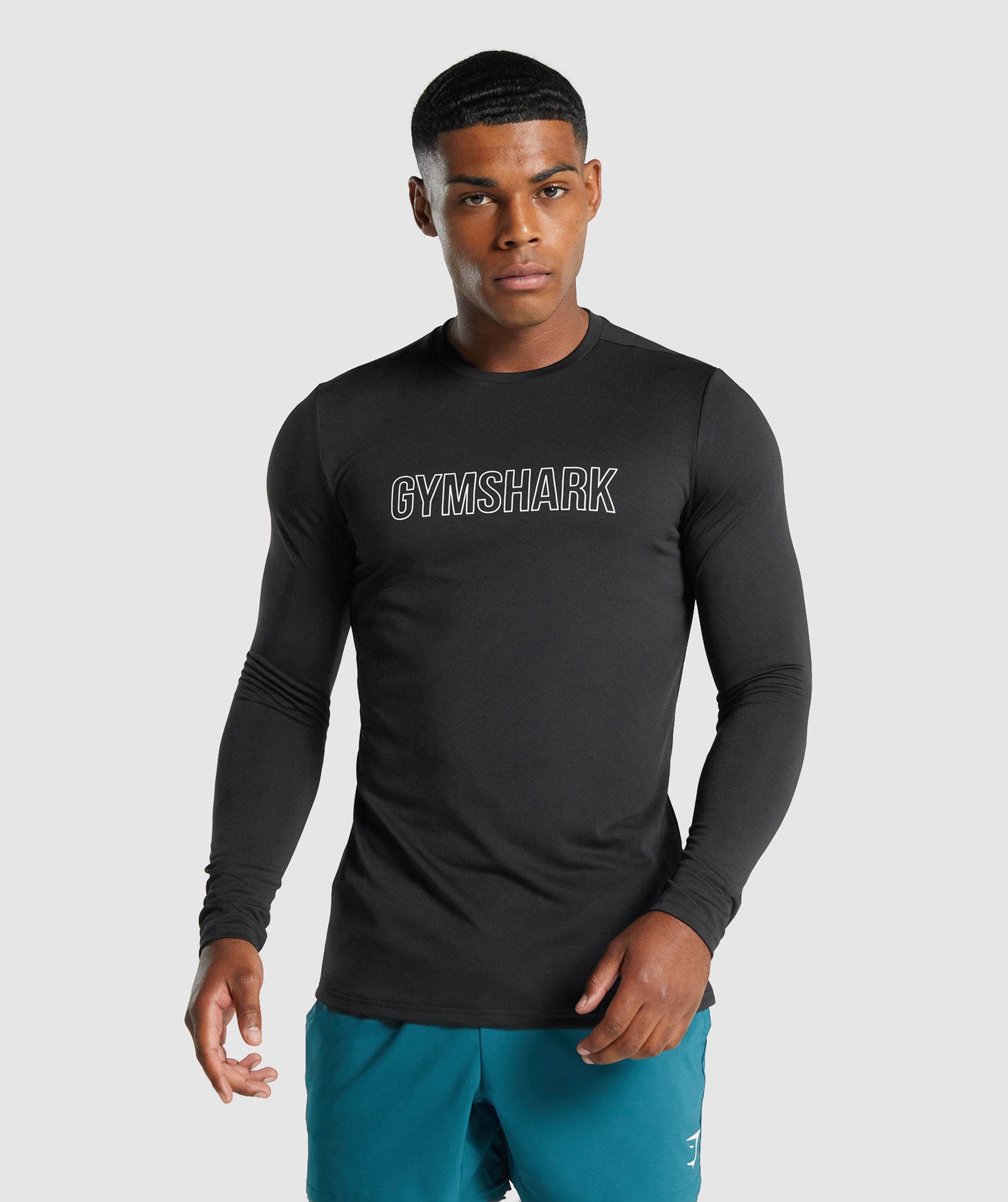 Black Men's Gymshark Arrival Long Sleeve Graphic T Shirts | BFUKLQ-180