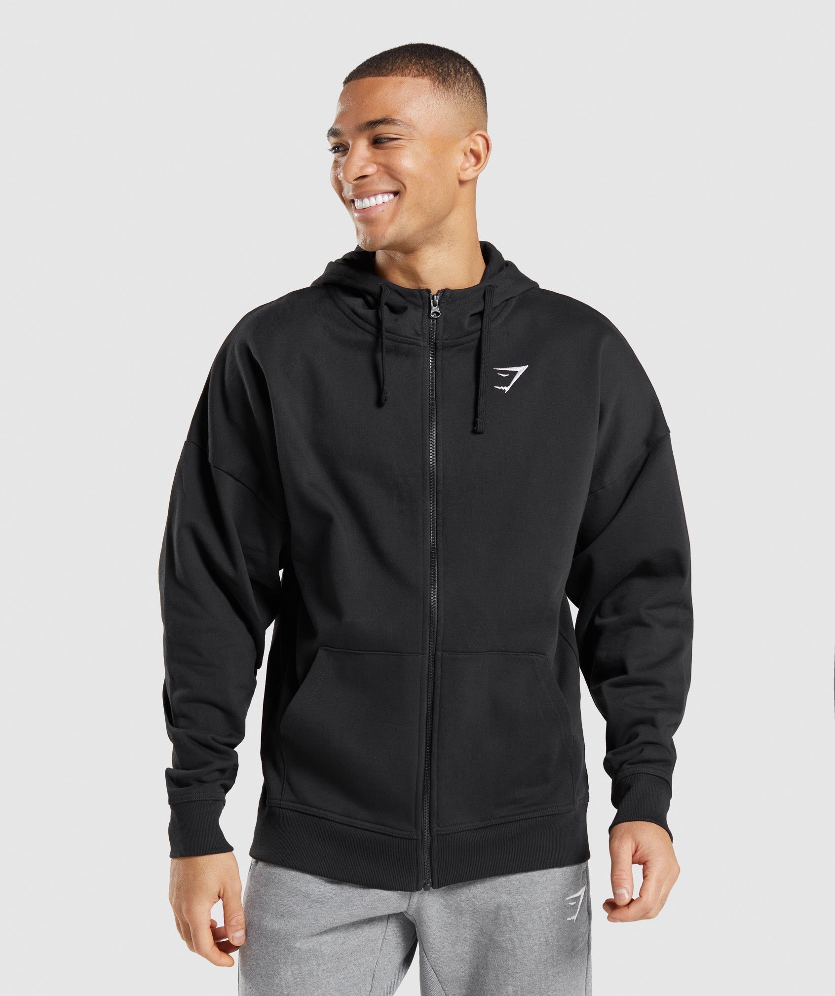 Black Men's Gymshark Essential Zip Up Hoodie | GKXUCP-830