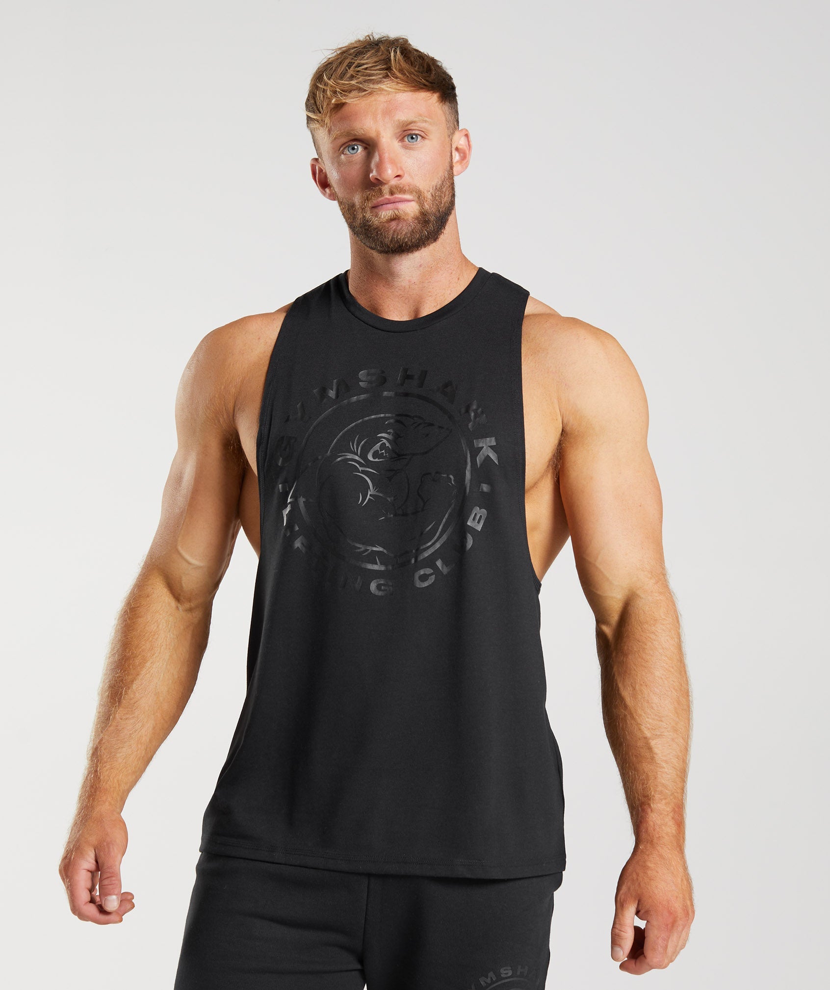 Black Men's Gymshark Legacy Drop Arm Tanks | IYUWSD-315