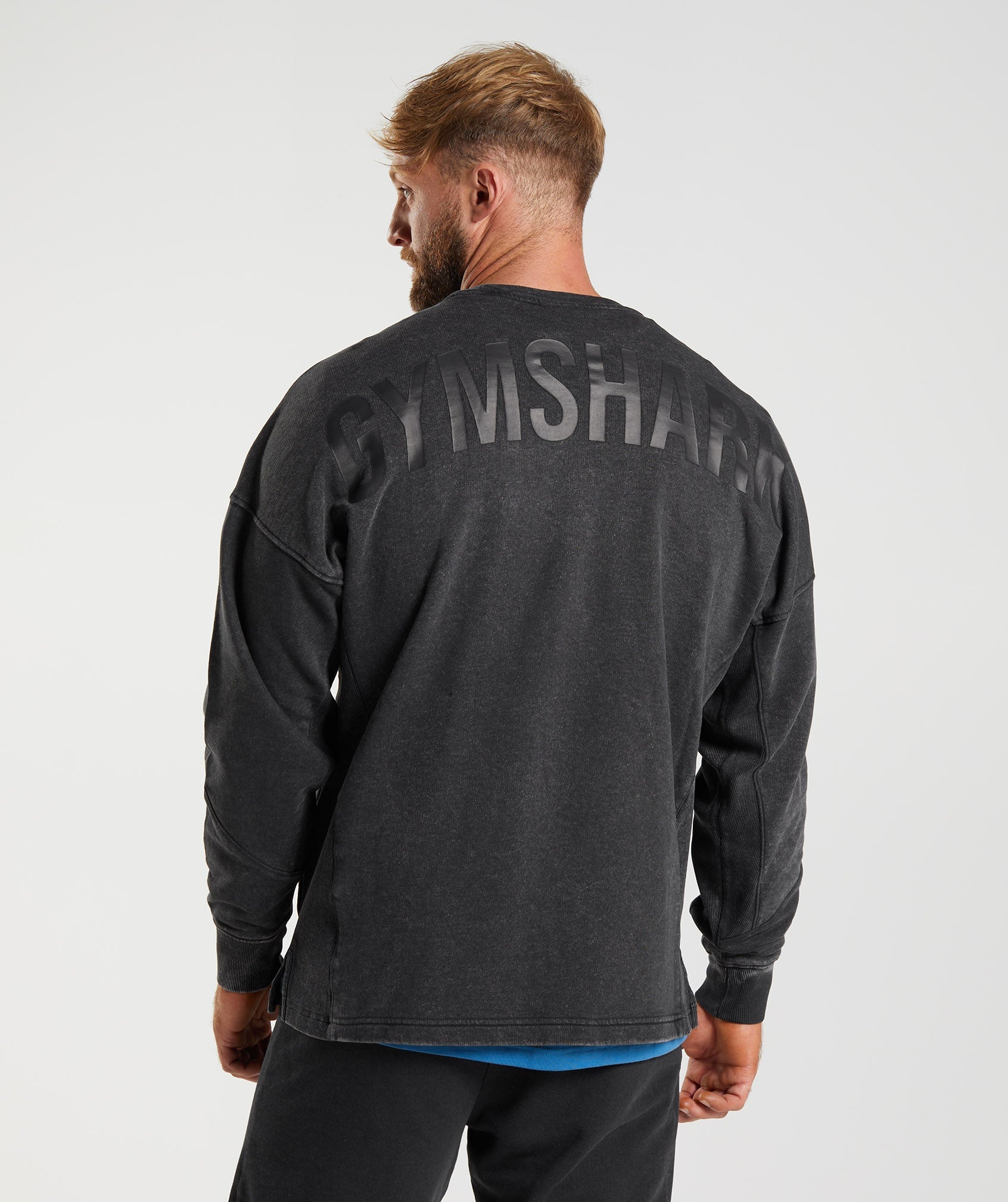 Black Men's Gymshark Power Washed Crew Tops | BDATMX-028