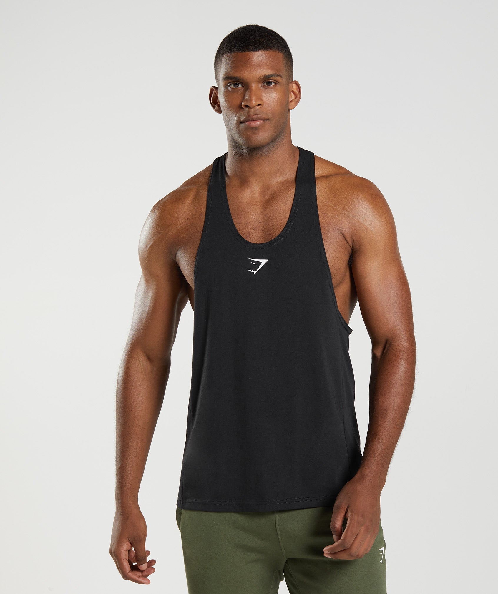 Black Men's Gymshark React Stringer Vest | HVAWJZ-870