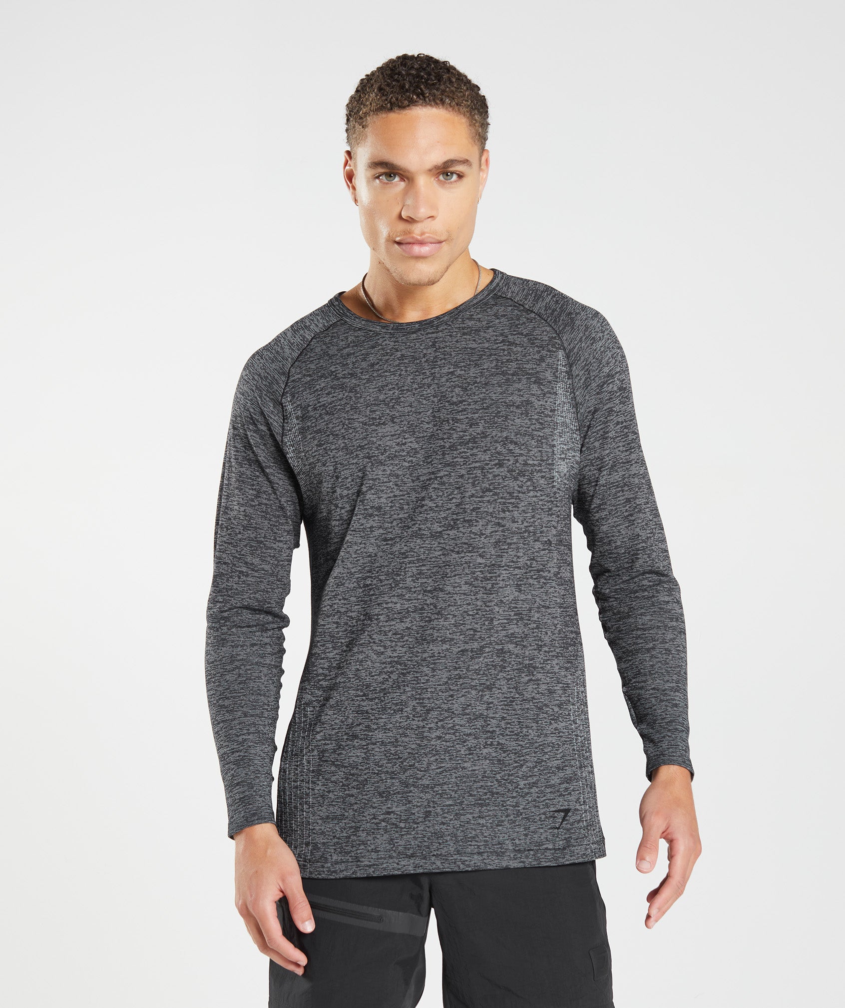 Black Men's Gymshark Retake Seamless Long Sleeve T Shirts | HFPURY-674