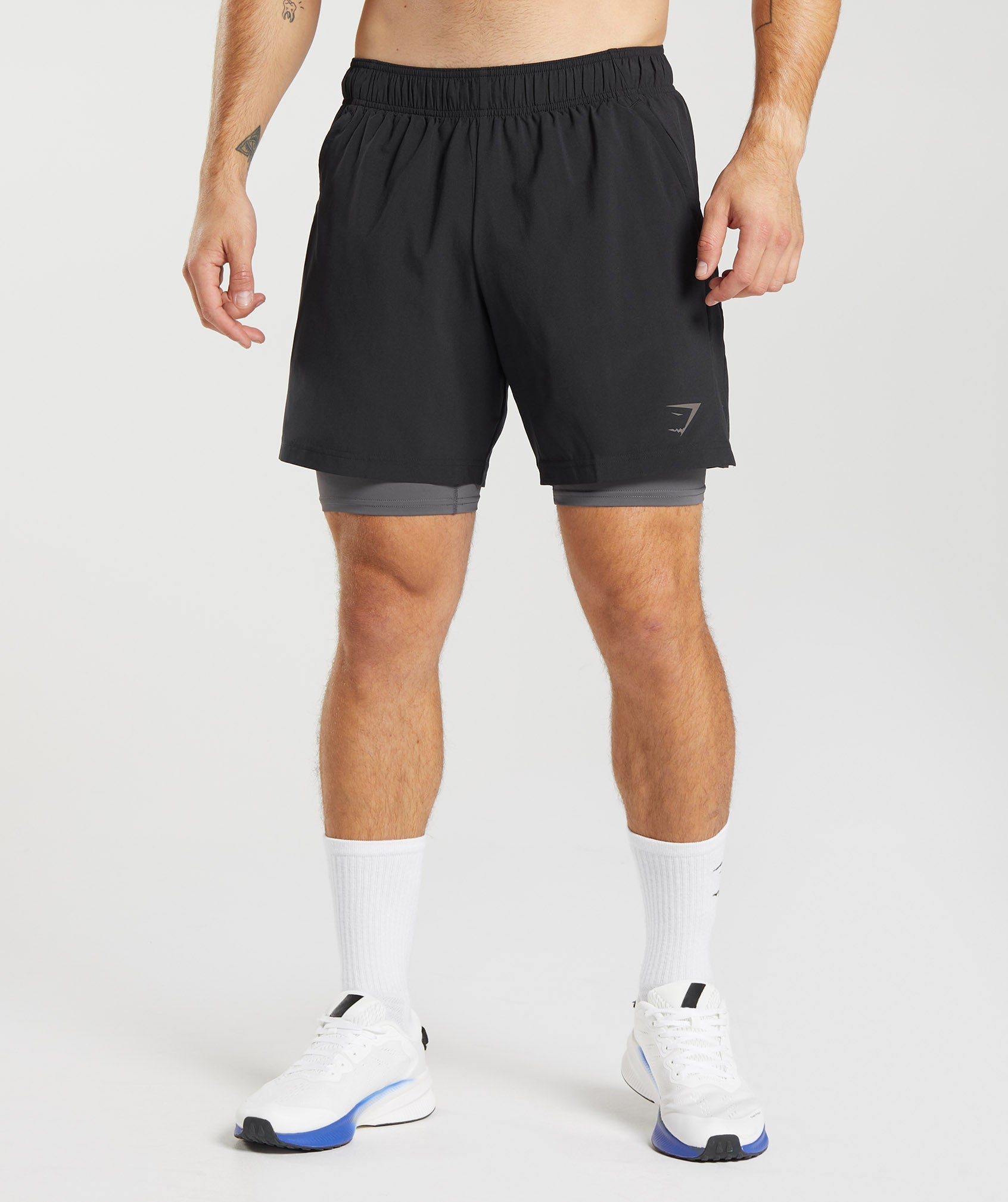 Black Men's Gymshark Sport 7" 2 In 1 Shorts | FMWQZO-804