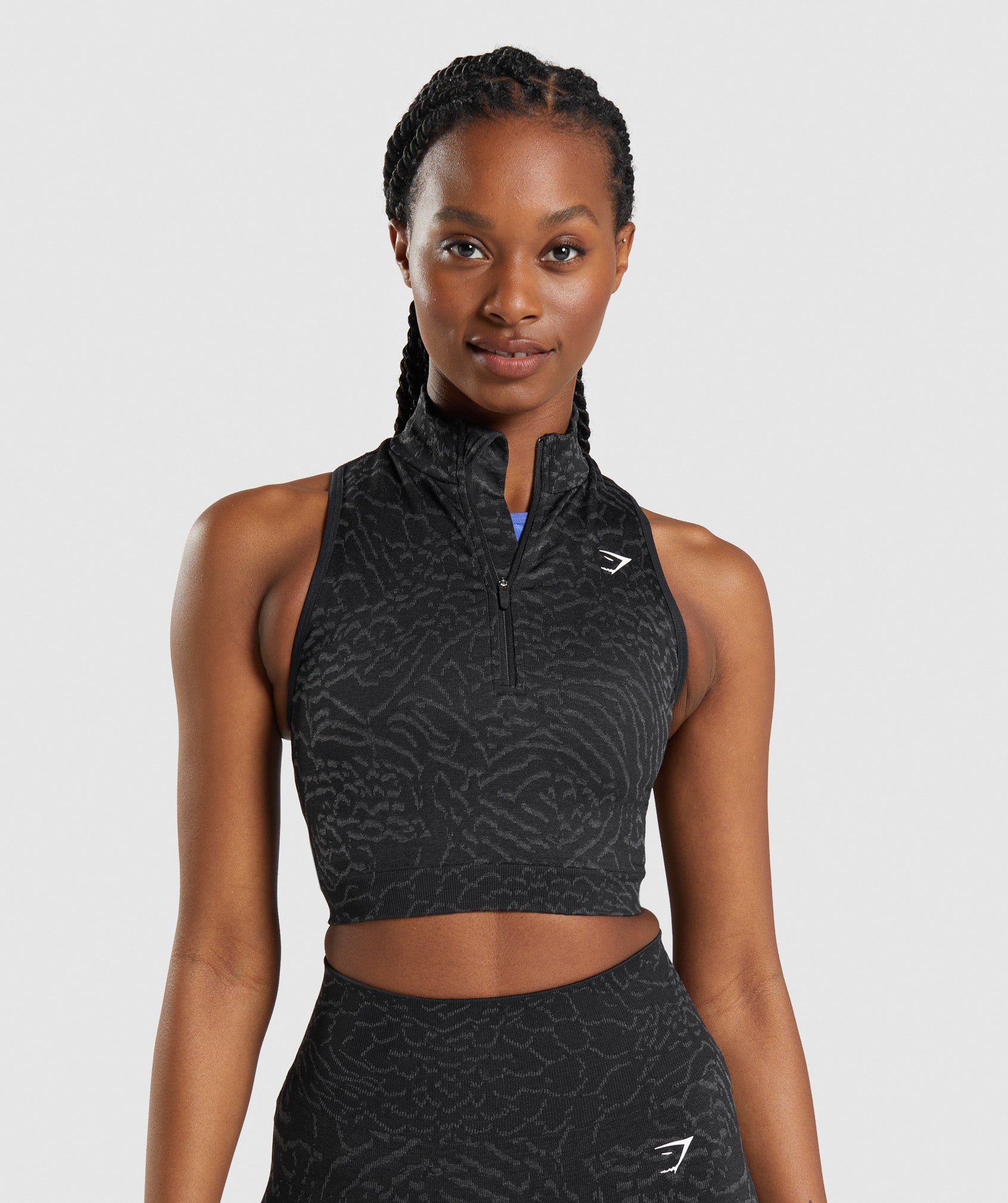 Black Women's Gymshark Adapt Animal Seamless Crop 1/2 Zip Tanks | TNMUJV-147