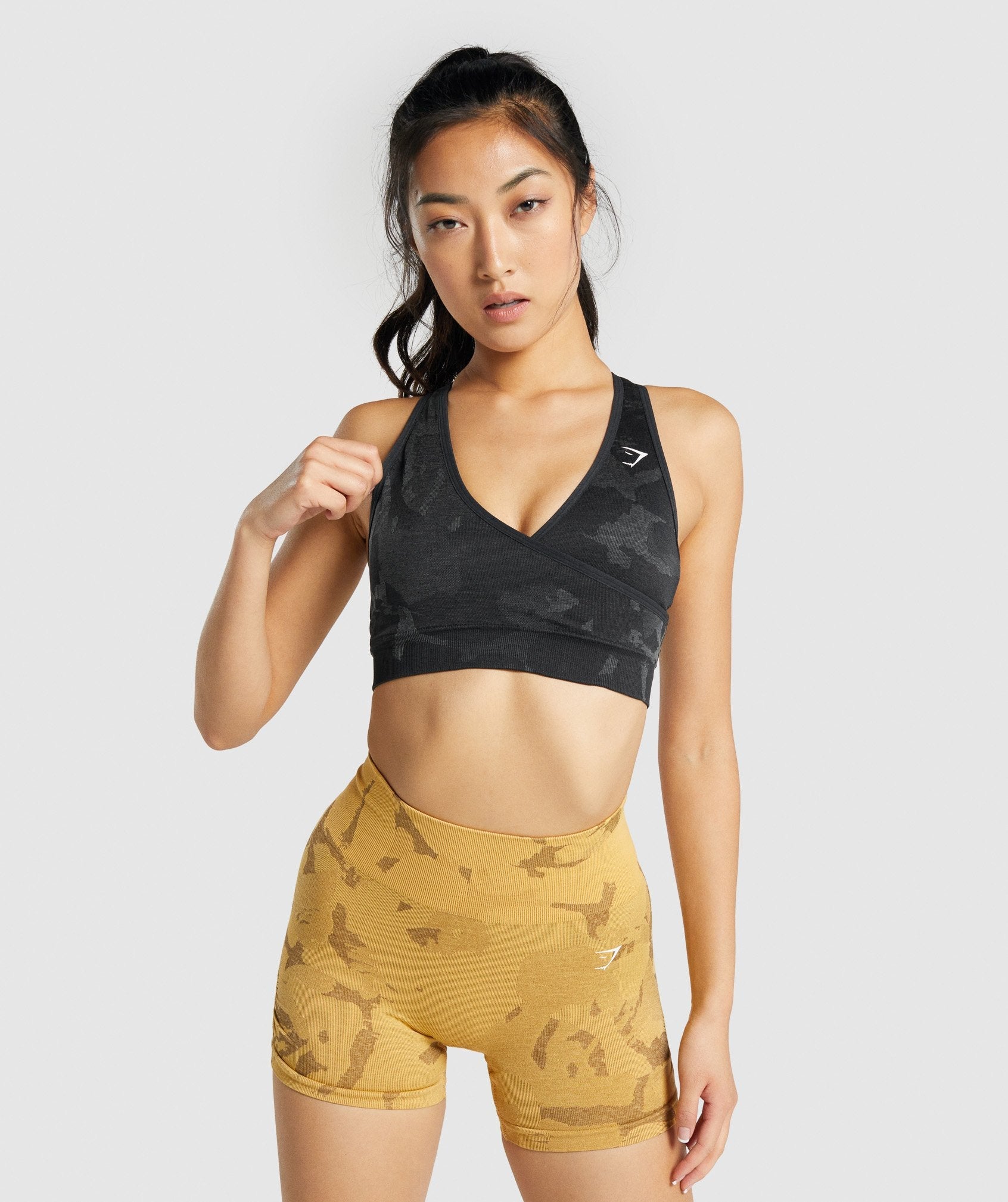 Black Women's Gymshark Adapt Camo Seamless Sports Bra | PWXVHQ-876