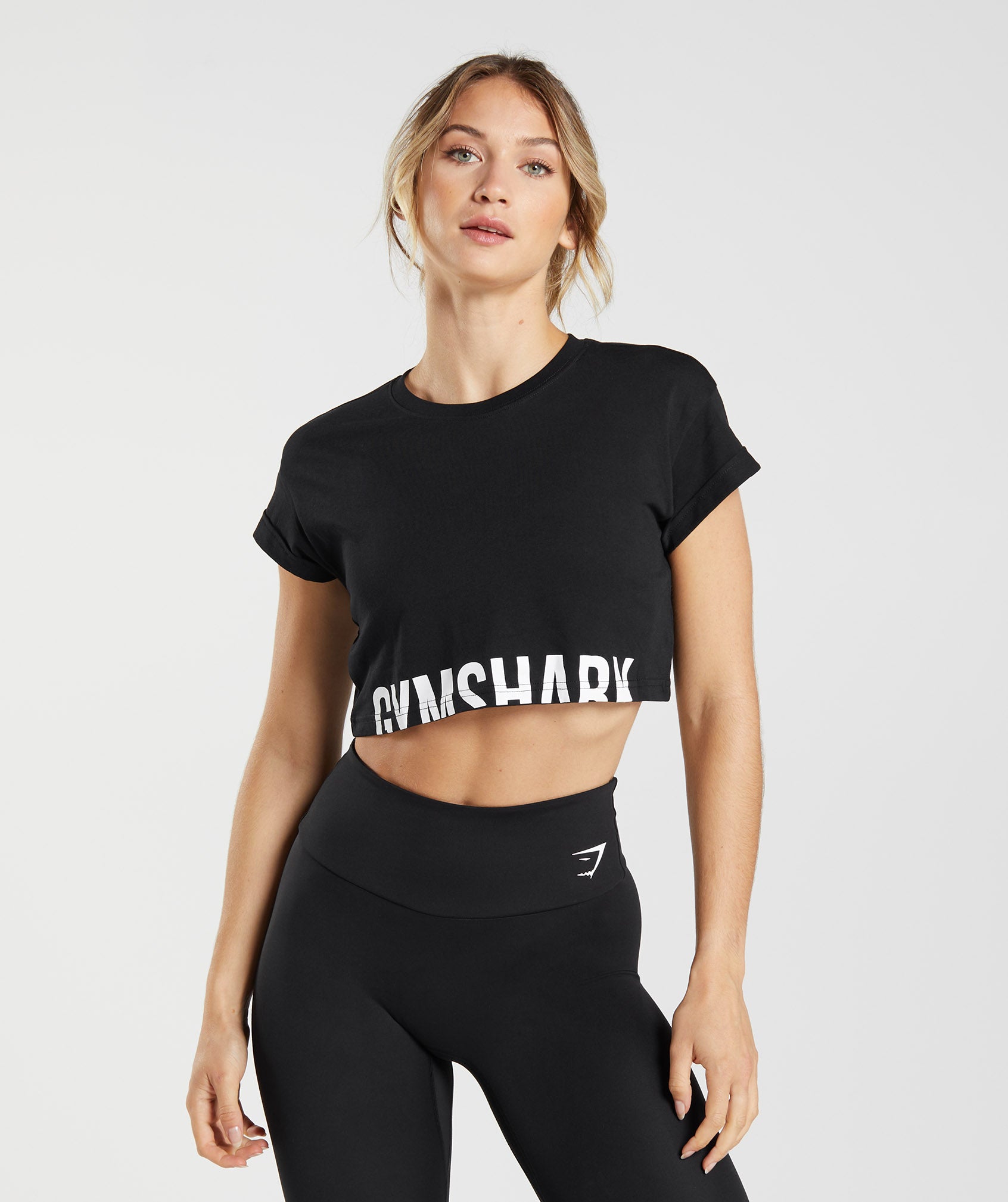 Black Women's Gymshark Fraction Crop Tops | FPBKMC-842