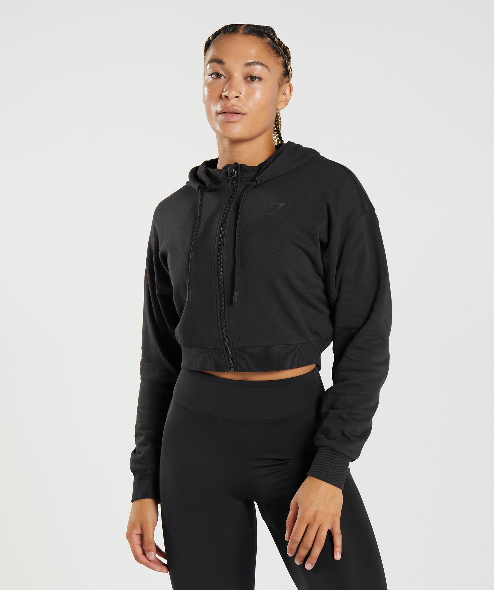 Black Women's Gymshark GS Power Cropped Zip Hoodie | CEXOGD-257