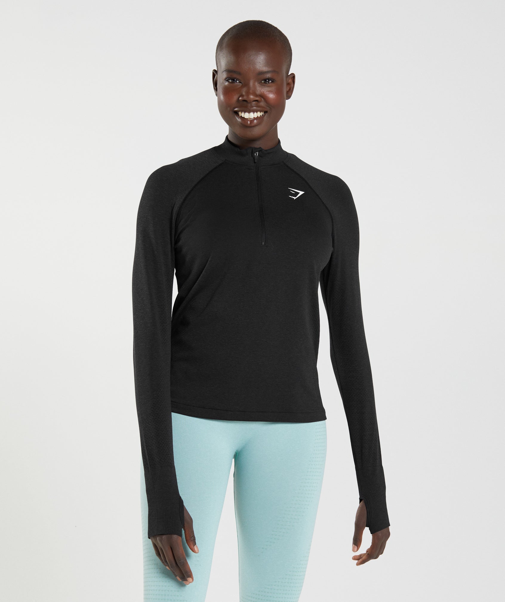 Black Women's Gymshark Vital Seamless 2.0 1/2 Zip Pullover Sweatshirts | PRMZNY-230