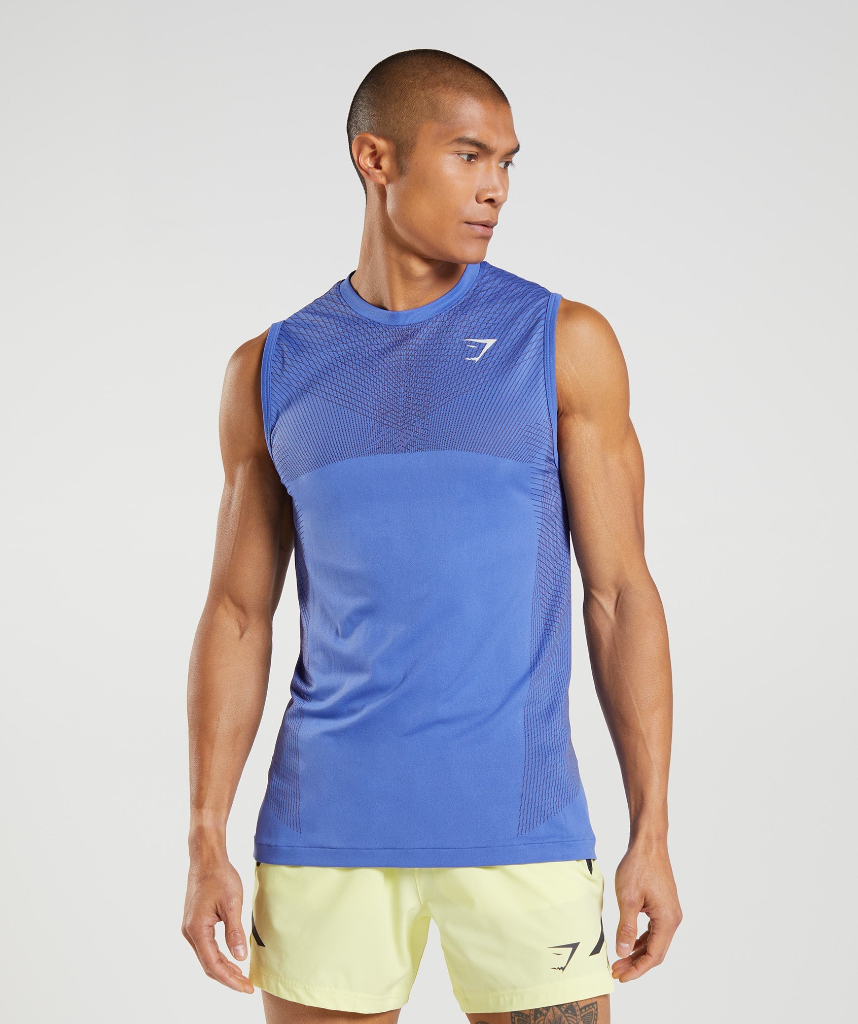 Blue Men's Gymshark Apex Seamless Tanks | ZQFYEM-962