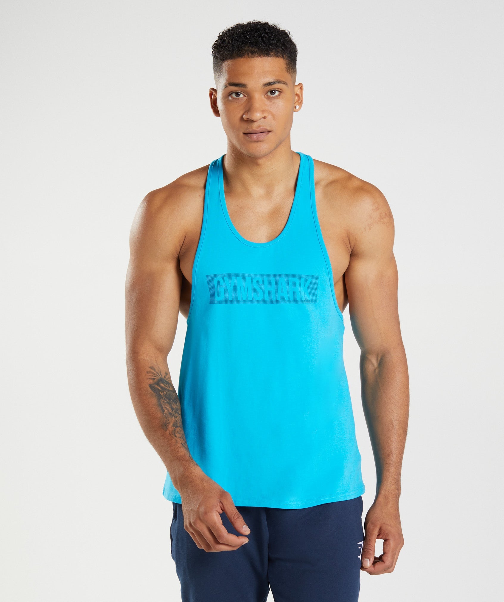 Blue Men's Gymshark Block Stringer Vest | ZCYFXP-463