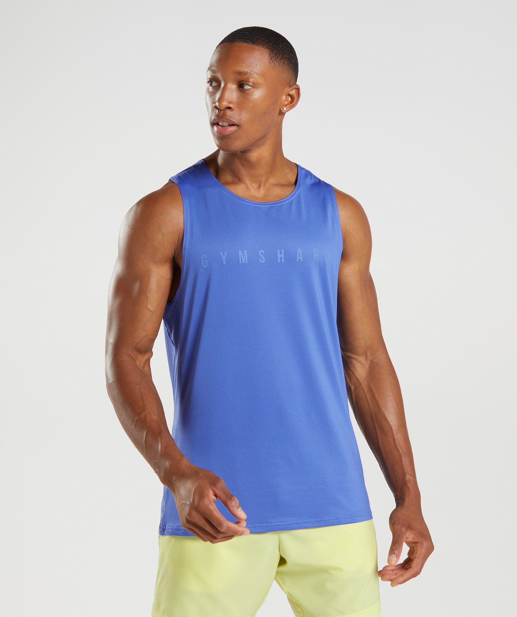 Blue Men's Gymshark Sport Stripe Tanks | XTVZLO-489