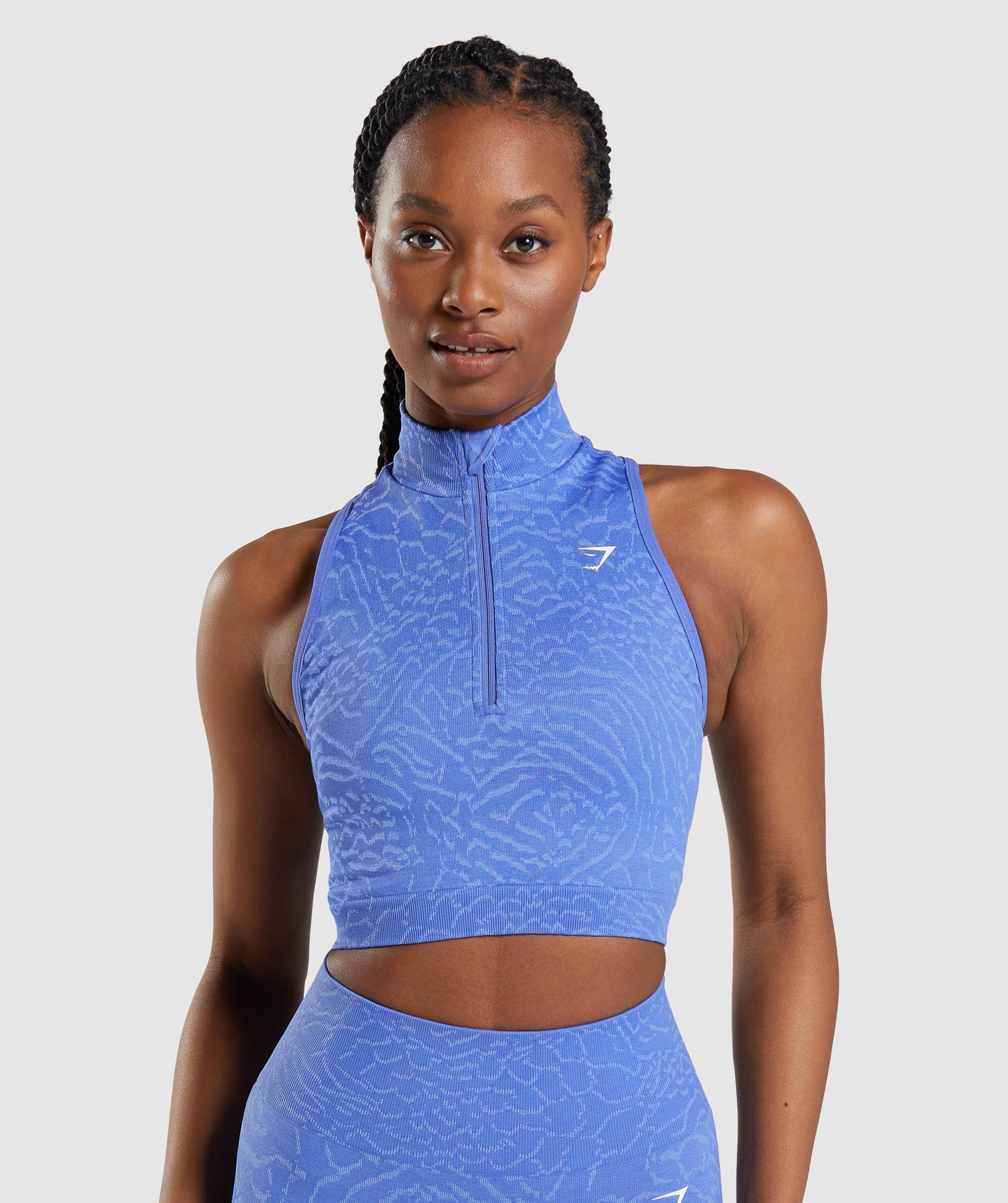 Blue Women's Gymshark Adapt Animal Seamless Crop 1/2 Zip Tanks | JPTKZN-327