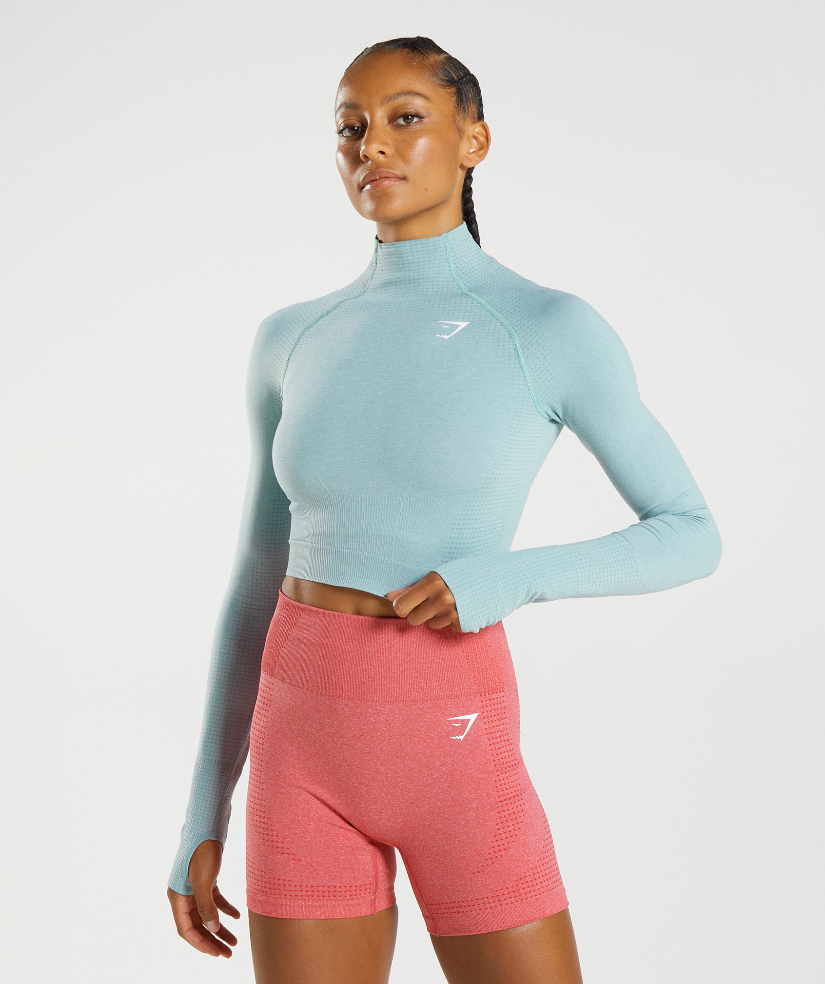 Blue Women's Gymshark Vital Seamless 2.0 High Neck Midi Tops | LHUBKT-104