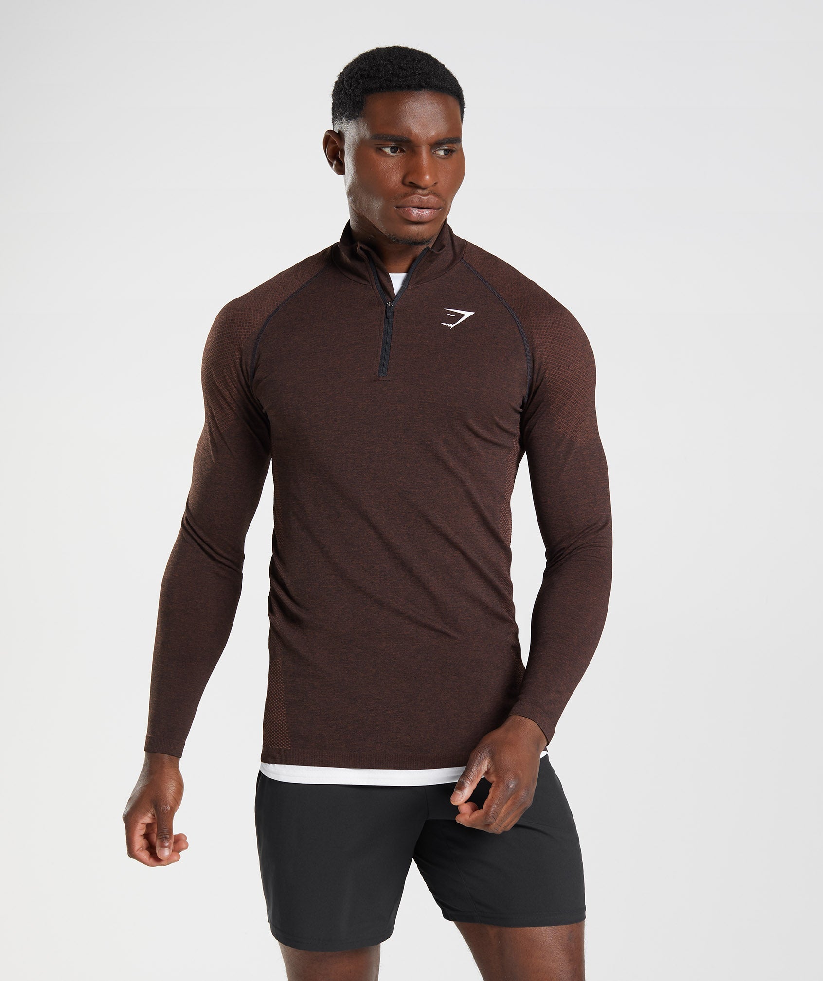 Brown Men's Gymshark Vital 1/4 Zip Tops | HVWNIY-509