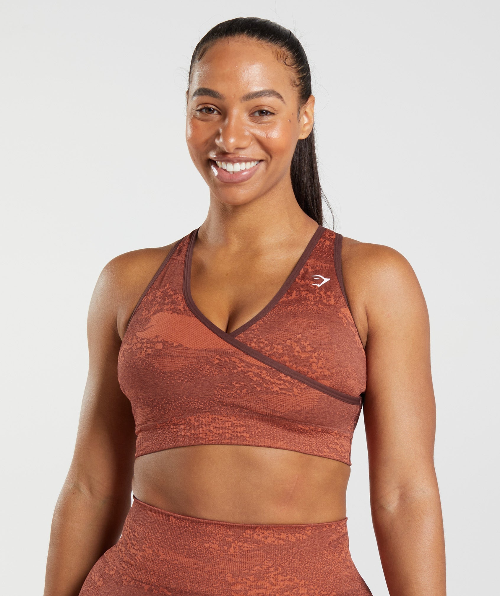 Brown Women's Gymshark Adapt Camo Seamless Sports Bra | EJRFCA-961