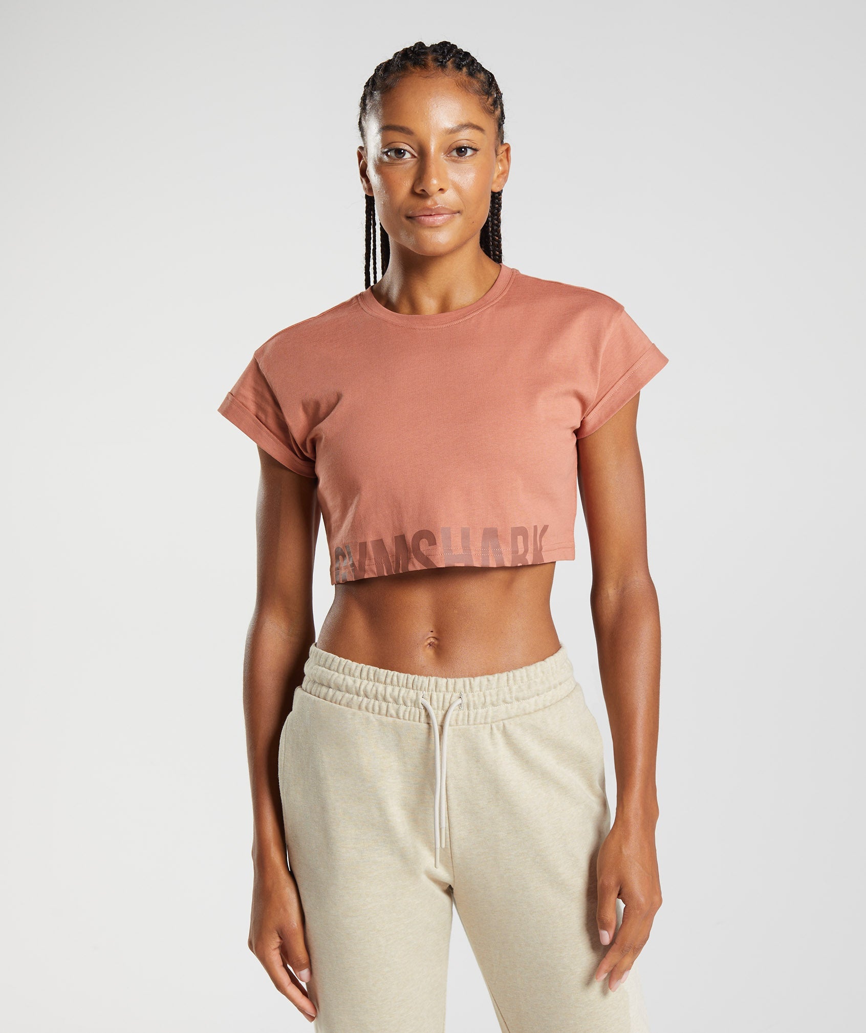 Brown Women's Gymshark Fraction Crop Tops | KLZYBV-639