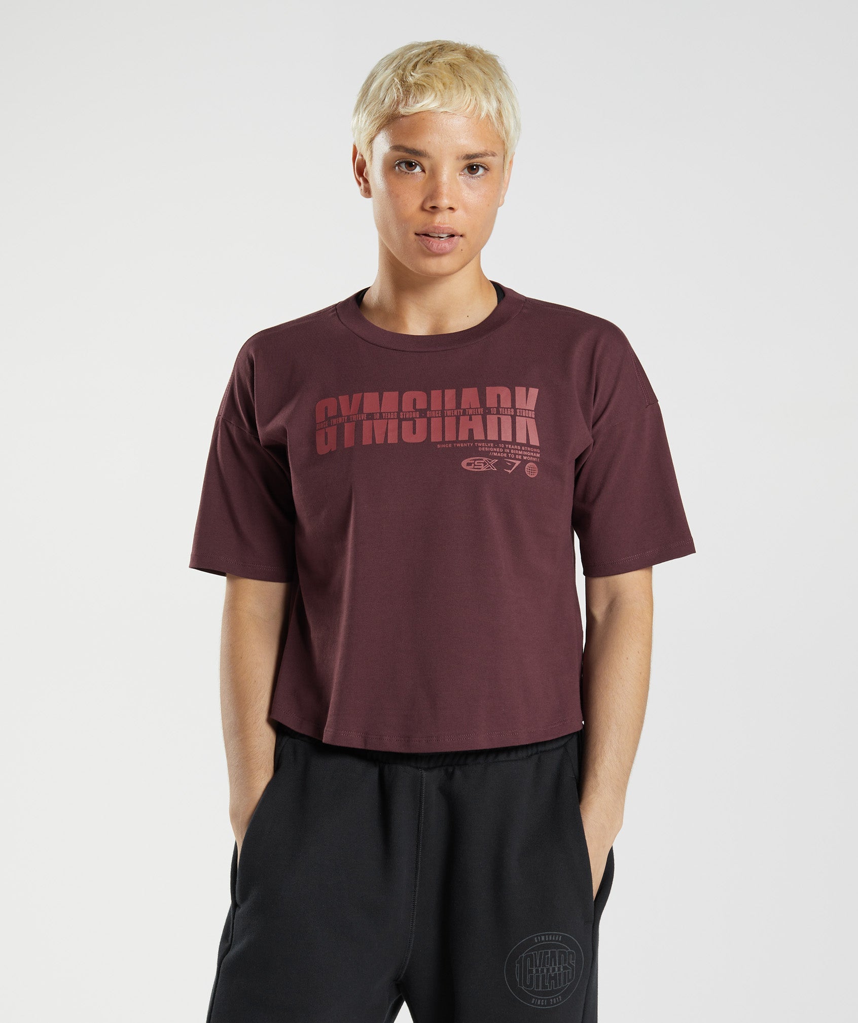 Burgundy Women's Gymshark GS10 Year Midi Tops | AUHCGF-238