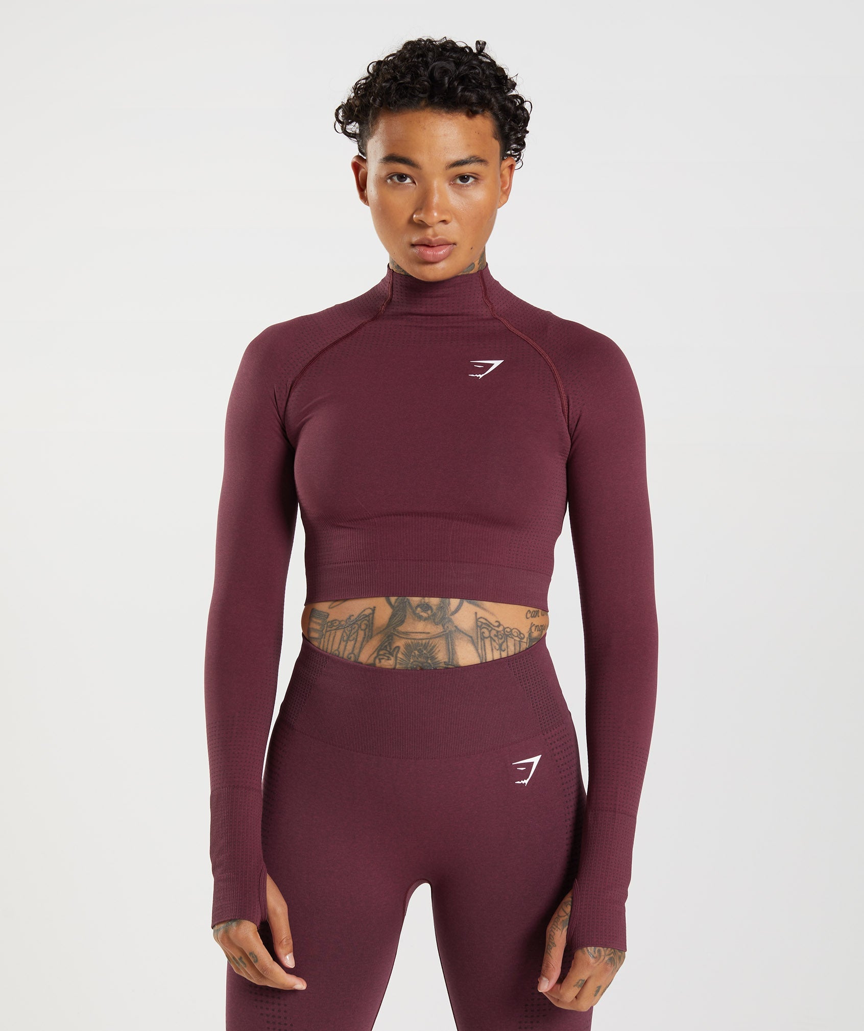 Burgundy Women's Gymshark Vital Seamless 2.0 High Neck Midi Tops | BEKRWZ-385