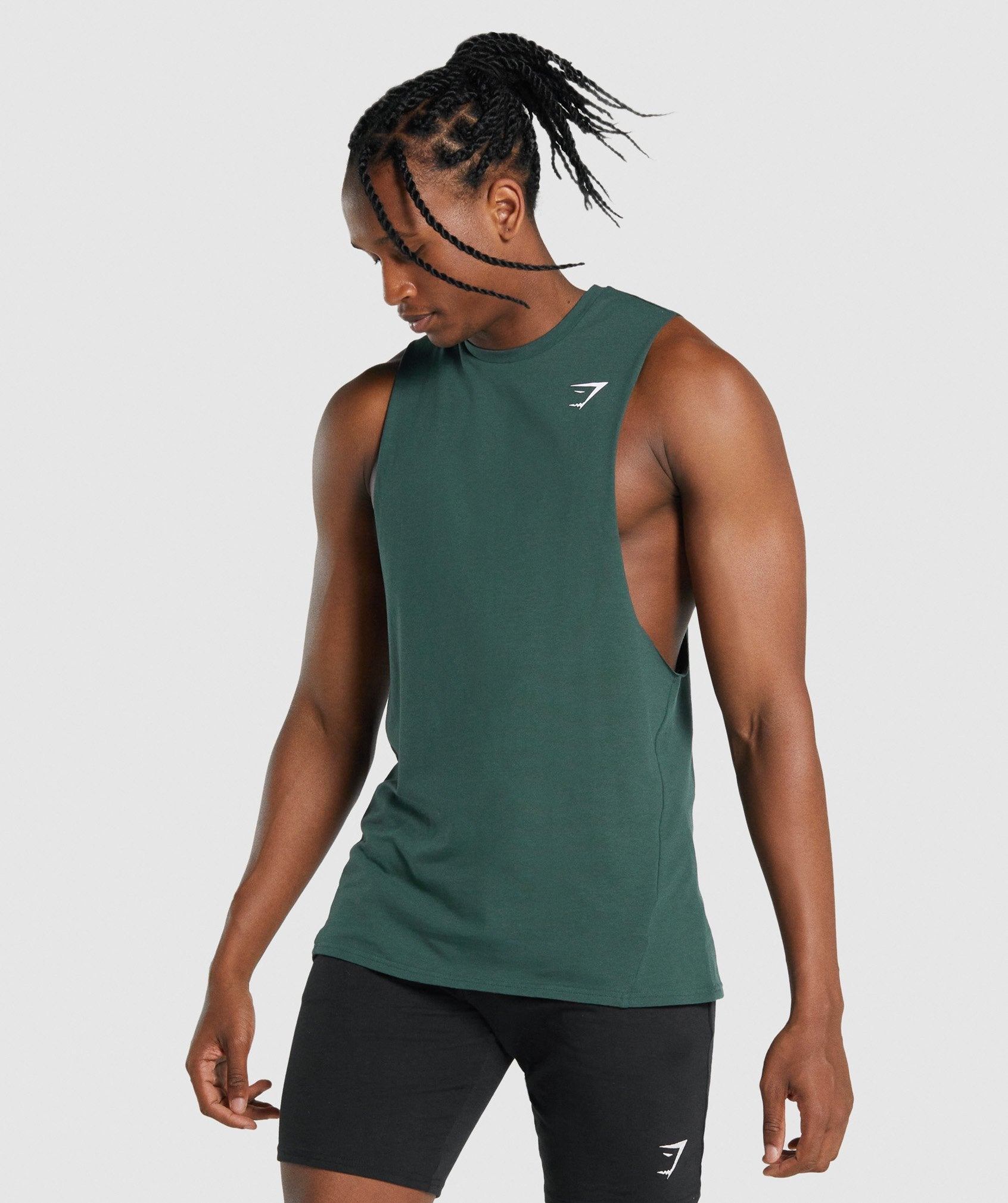 Dark Green Men's Gymshark Critical 2.0 Drop Arm Tanks | AXLSJR-602