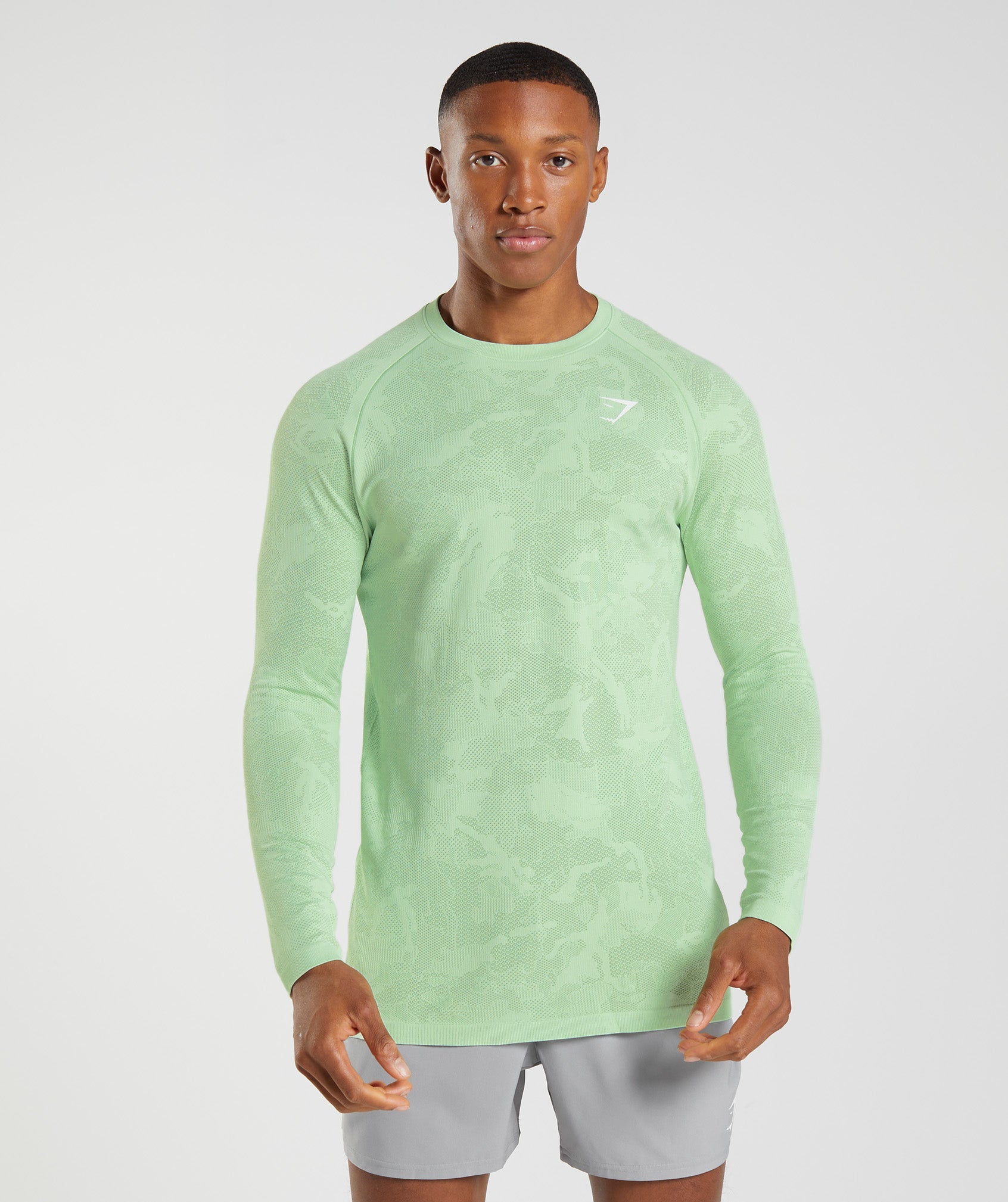 Green / Green Men's Gymshark Geo Seamless Long Sleeve T Shirts | JIBPLG-645