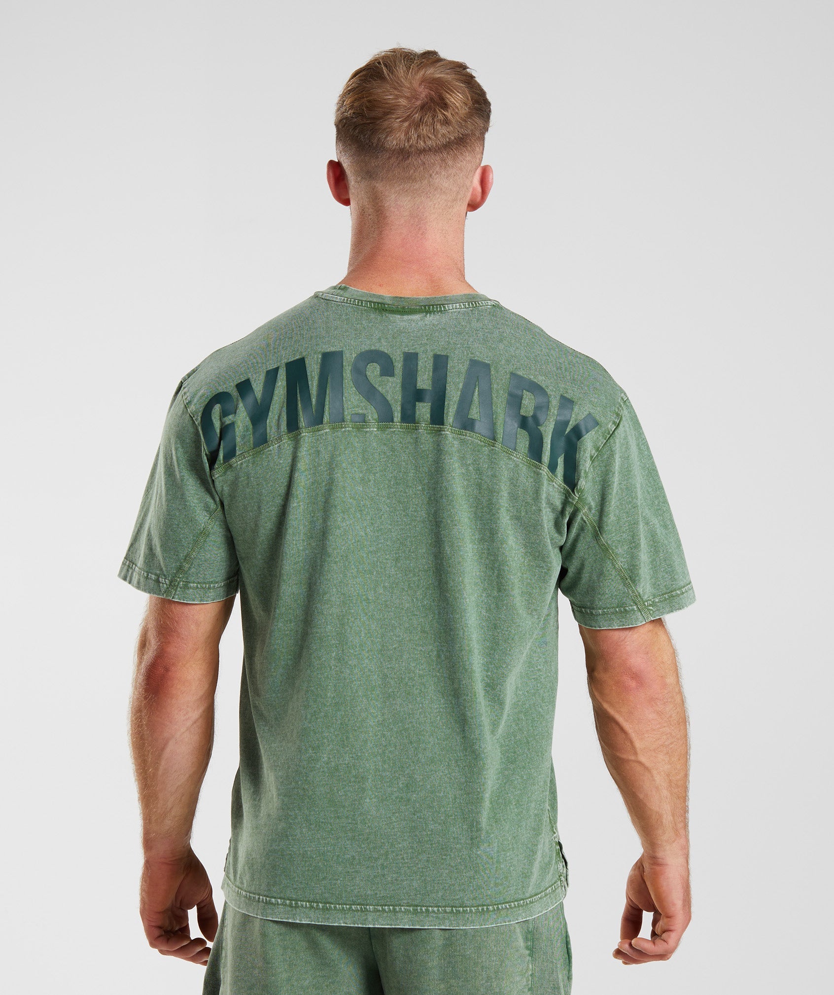 Green Men's Gymshark Power Washed T Shirts | EVYZQC-985