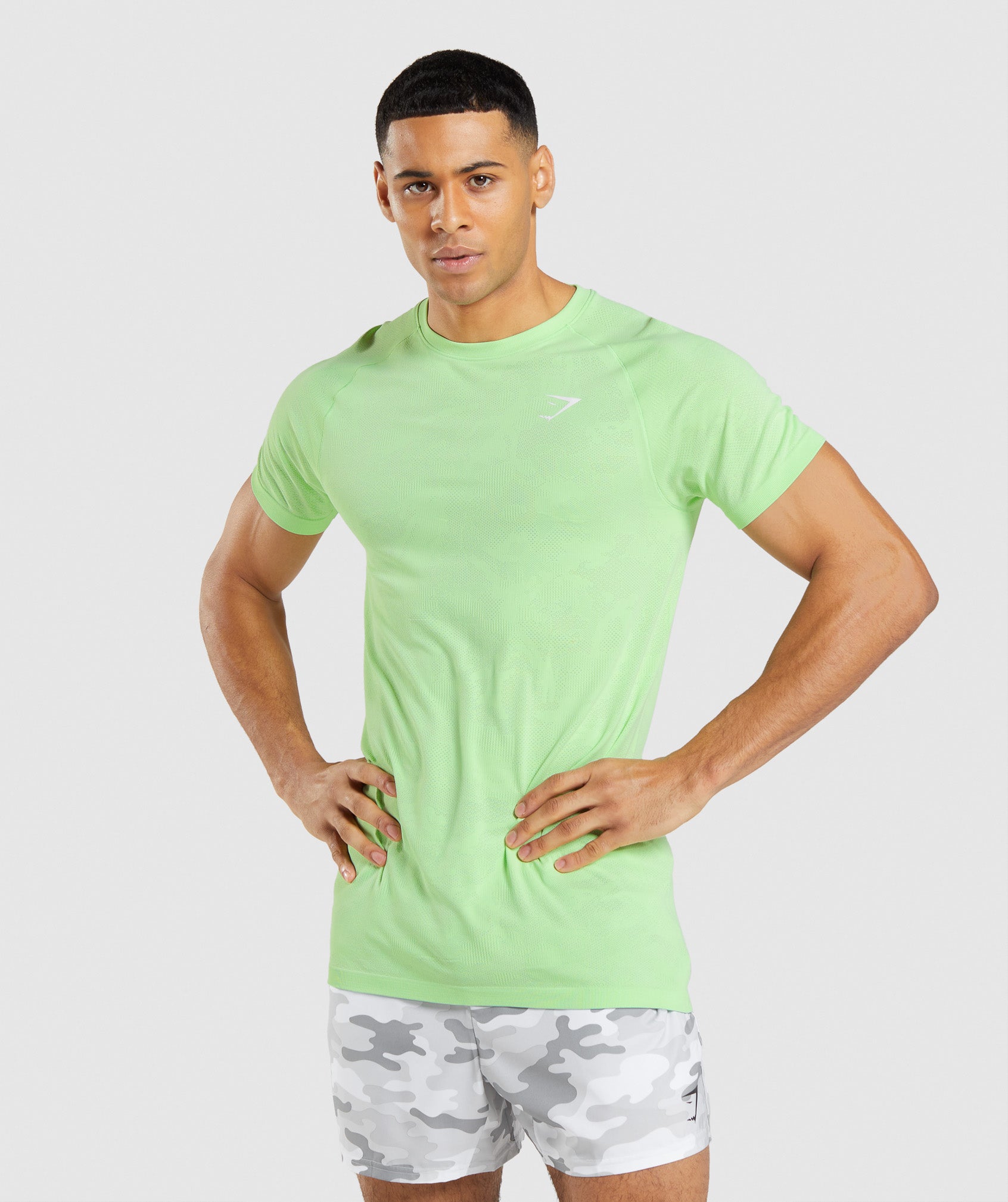 Green / White Men's Gymshark Geo Seamless T Shirts | TSYFKJ-342