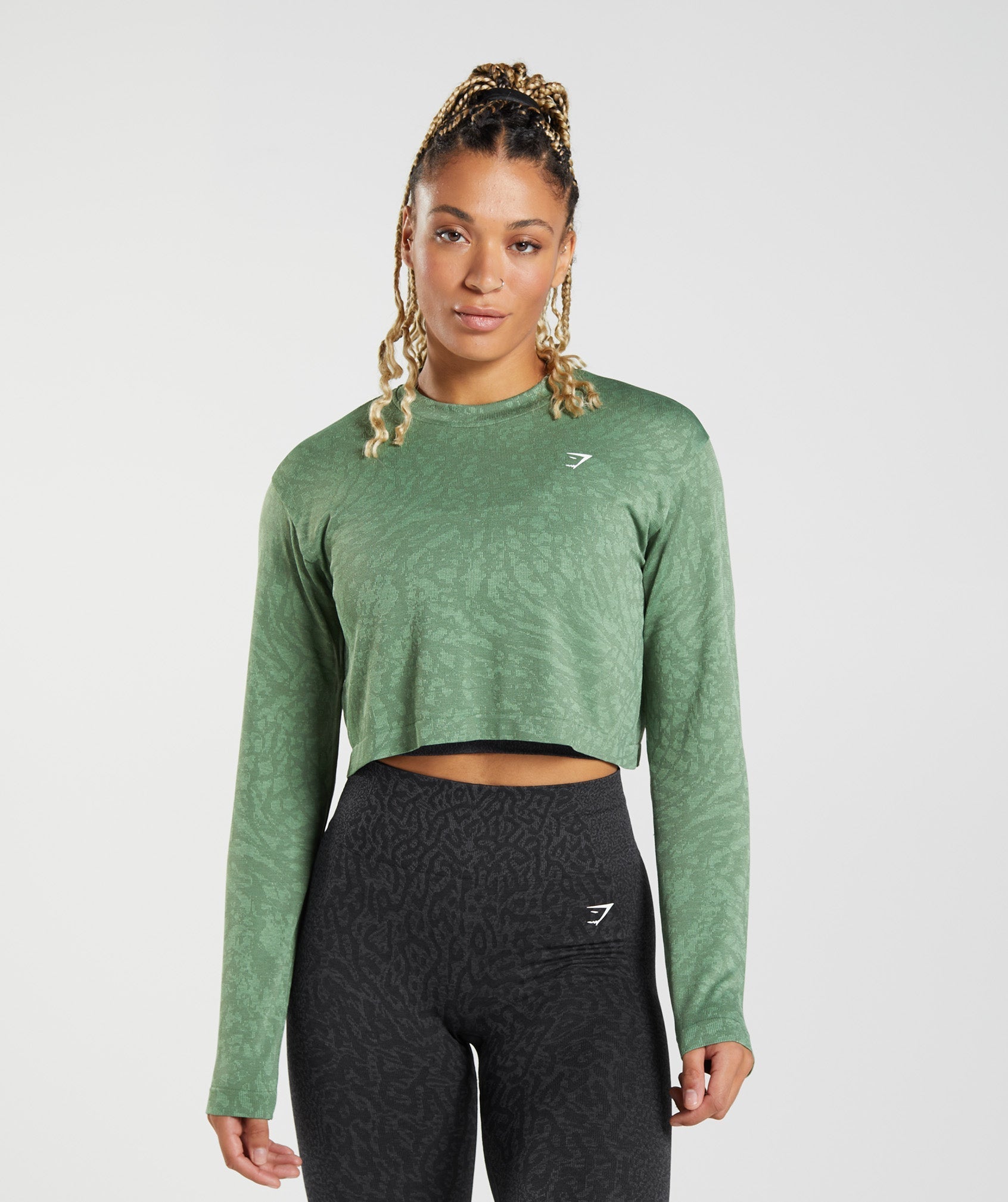 Green Women's Gymshark Adapt Animal Seamless Long Sleeve Tops | WIFQUA-068