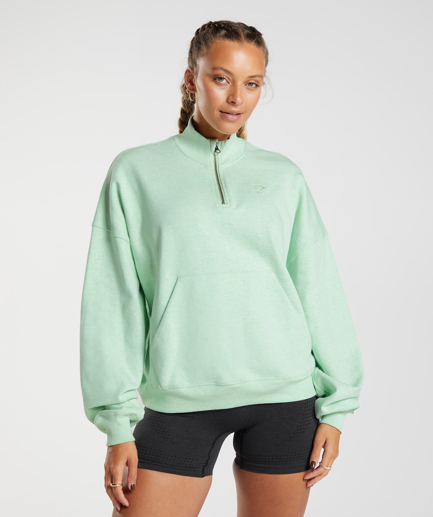 Green Women's Gymshark Rest Day Sweats 1/2 Zip Pullover Sweatshirts | JSTHNF-910