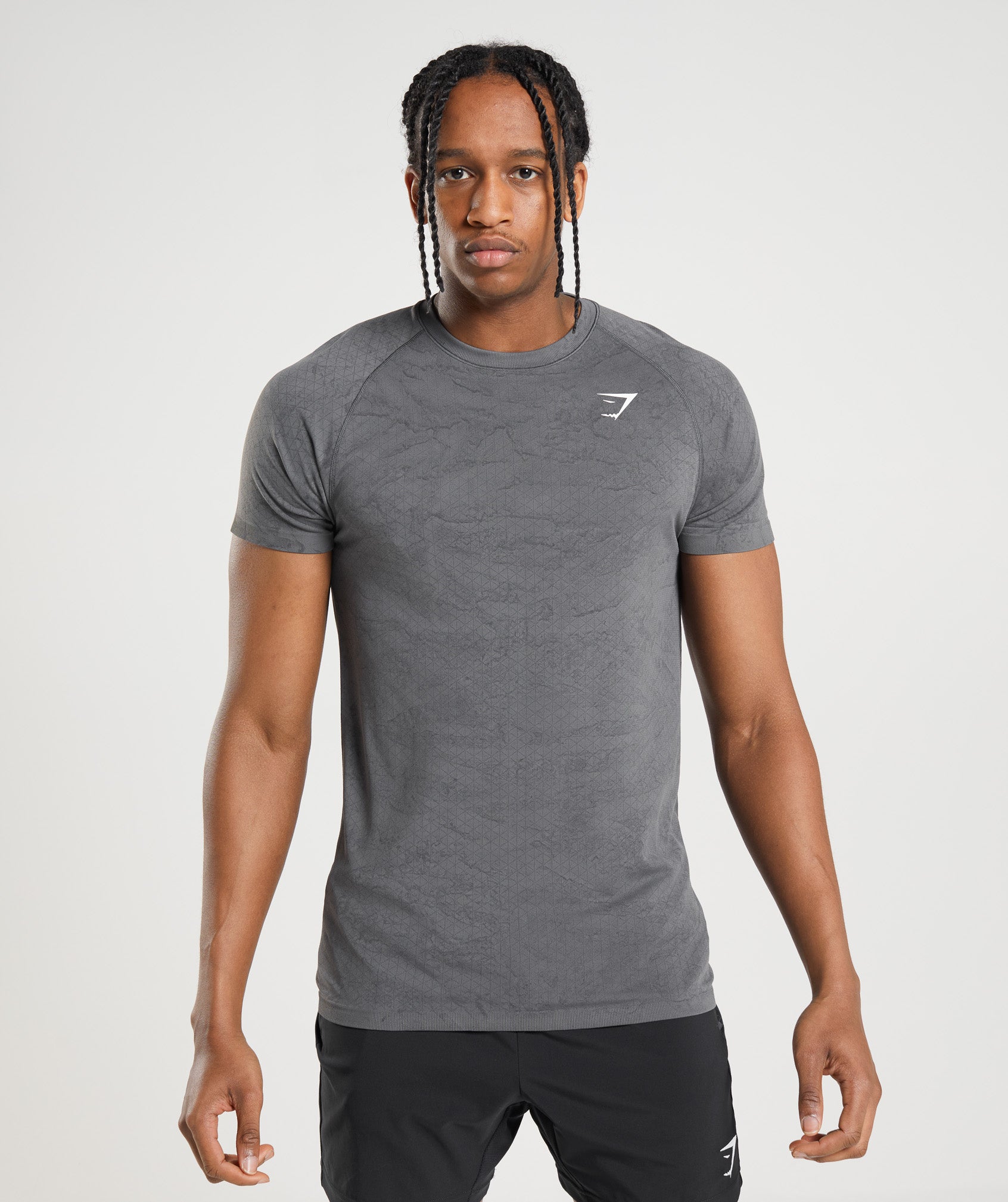 Grey / Black Men's Gymshark Geo Seamless T Shirts | TGBCXA-290