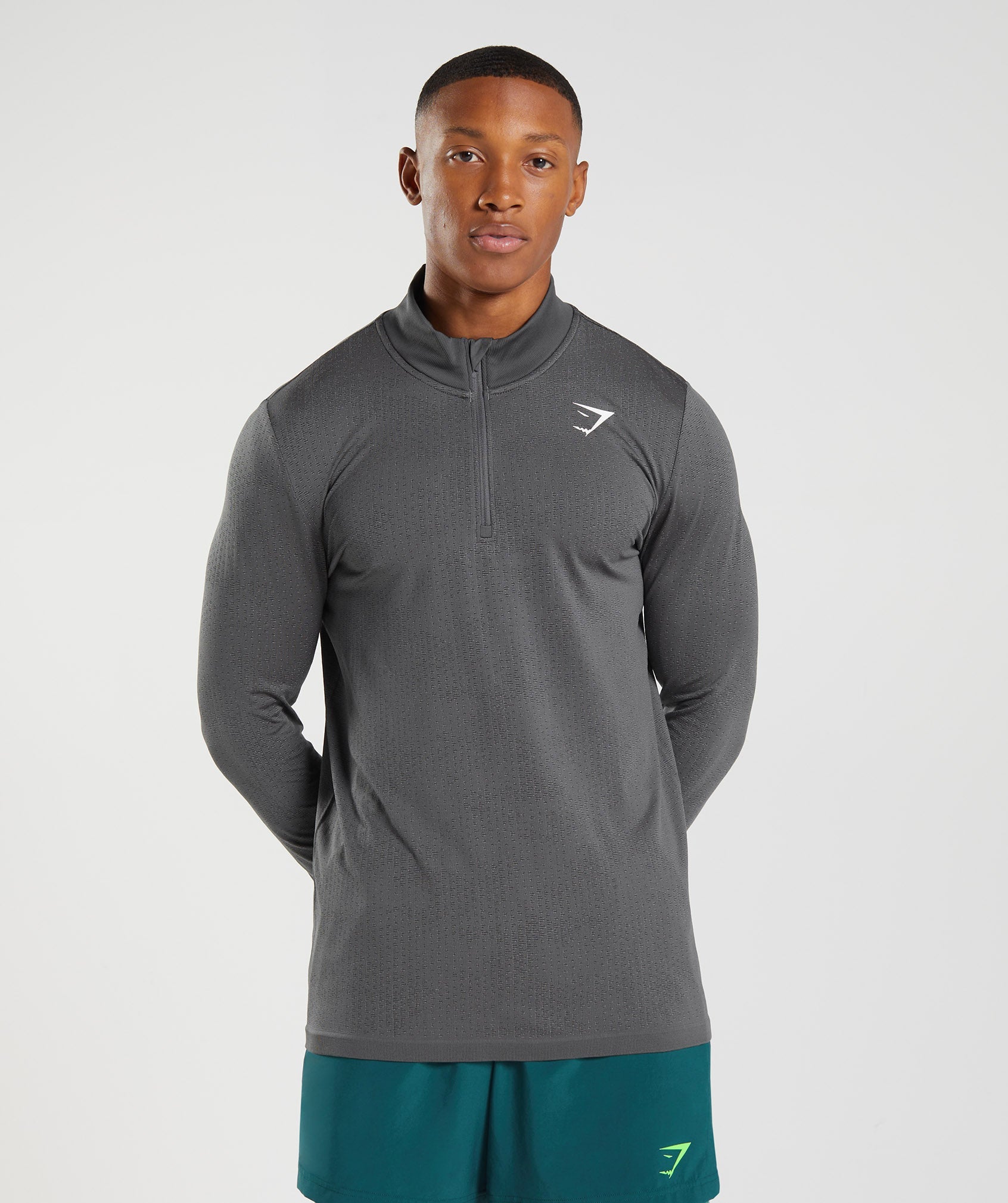 Grey / Black Men's Gymshark Sport Seamless 1/4 Zip Tops | CKZWTF-084