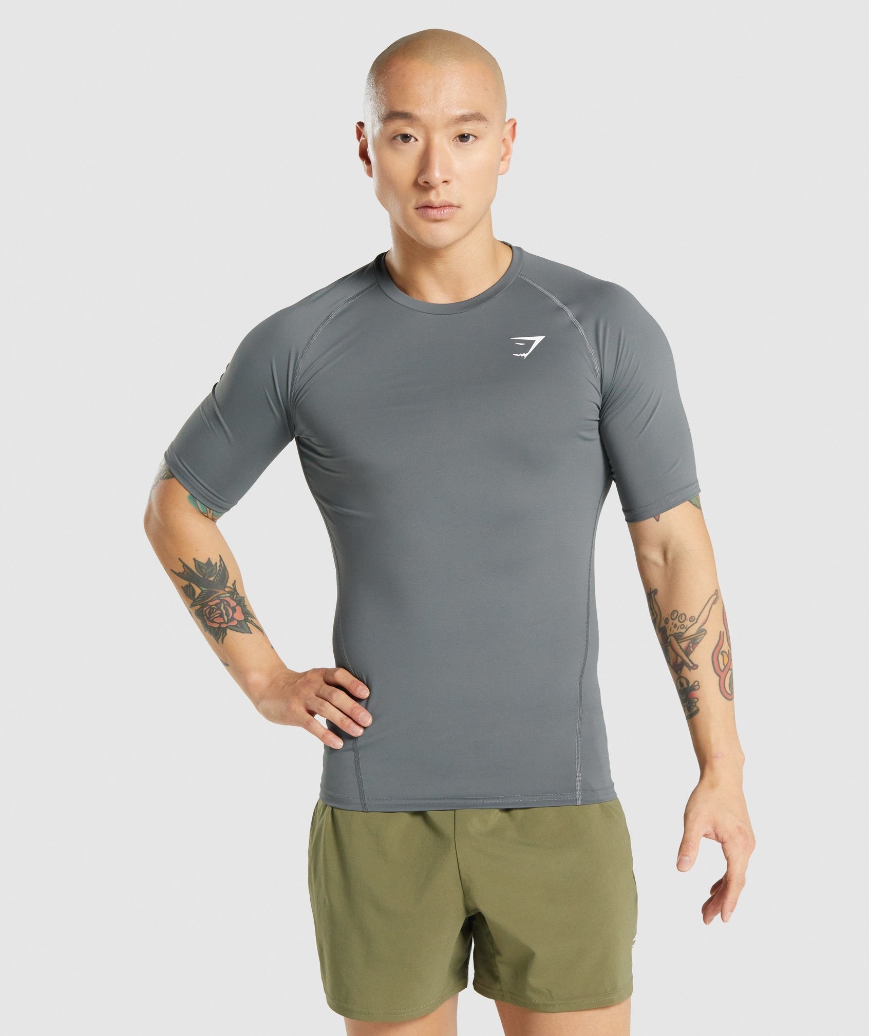 Grey Men's Gymshark Element Baselayer T Shirts | HEWQTF-517