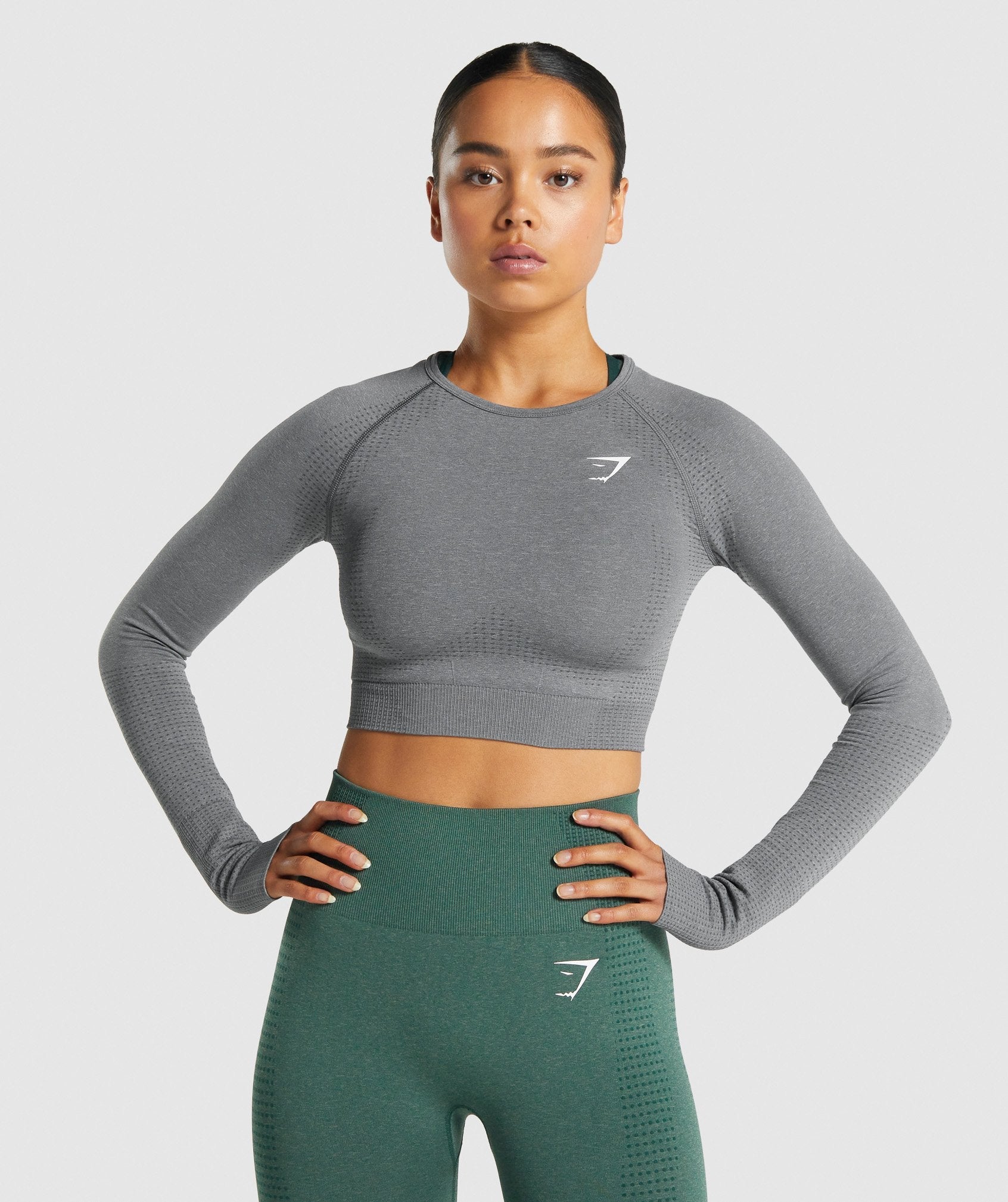 Grey Women's Gymshark Vital Seamless 2.0 Long Sleeve Crop Tops | EYPOAF-248