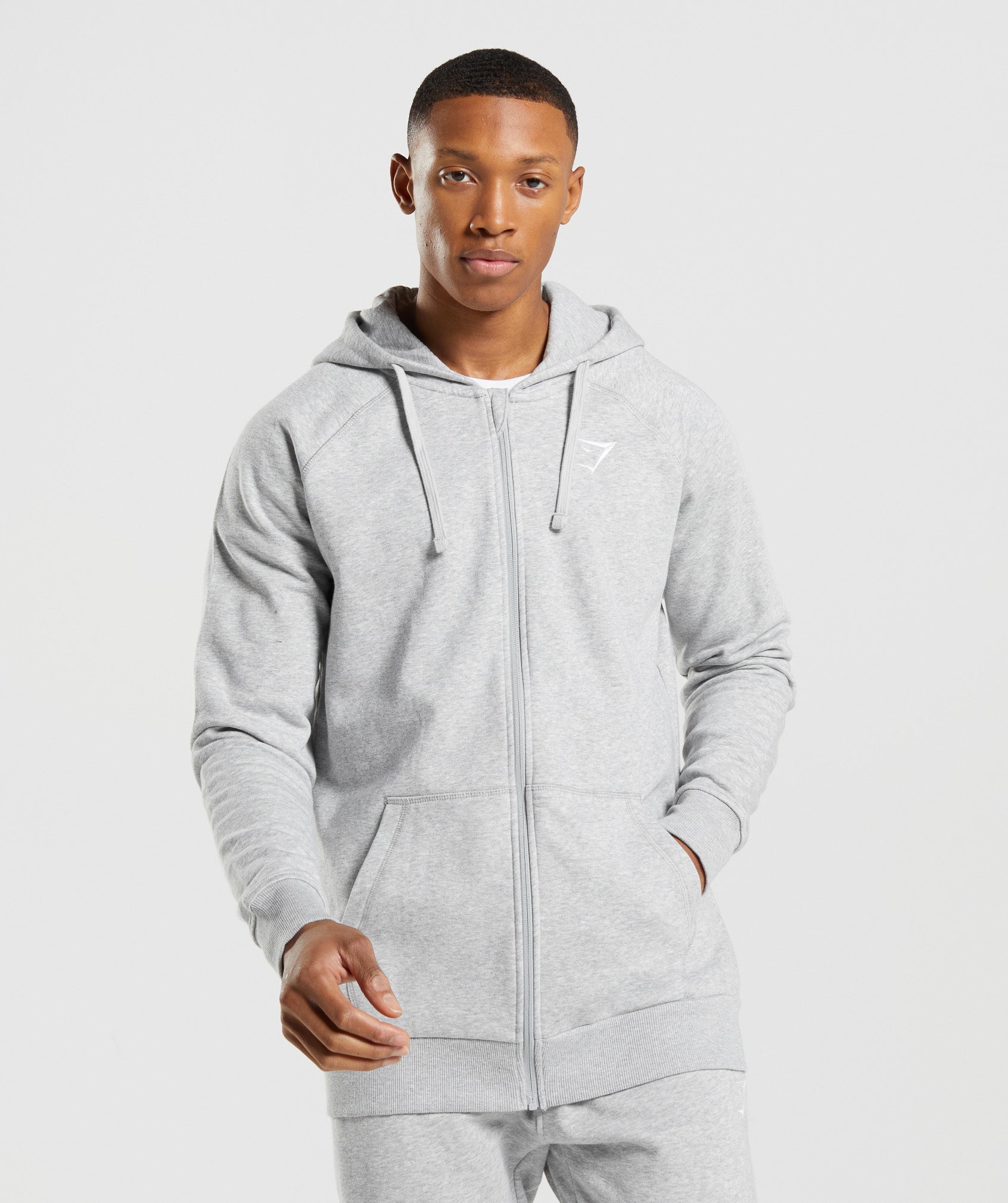 Light Grey Men's Gymshark Crest Zip Up Hoodie | YGHVLQ-670