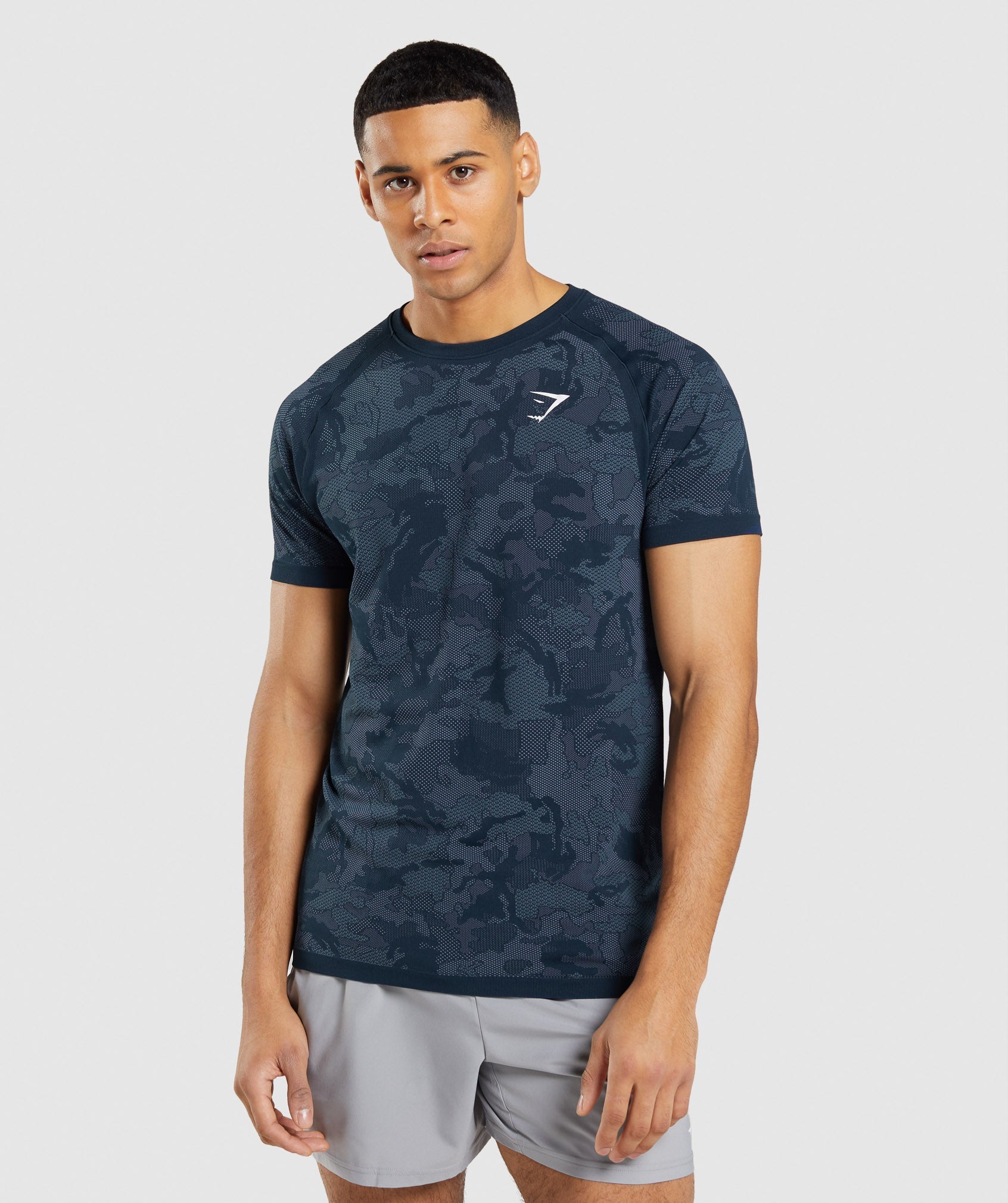 Navy / Blue Men's Gymshark Geo Seamless T Shirts | XOTNHY-260