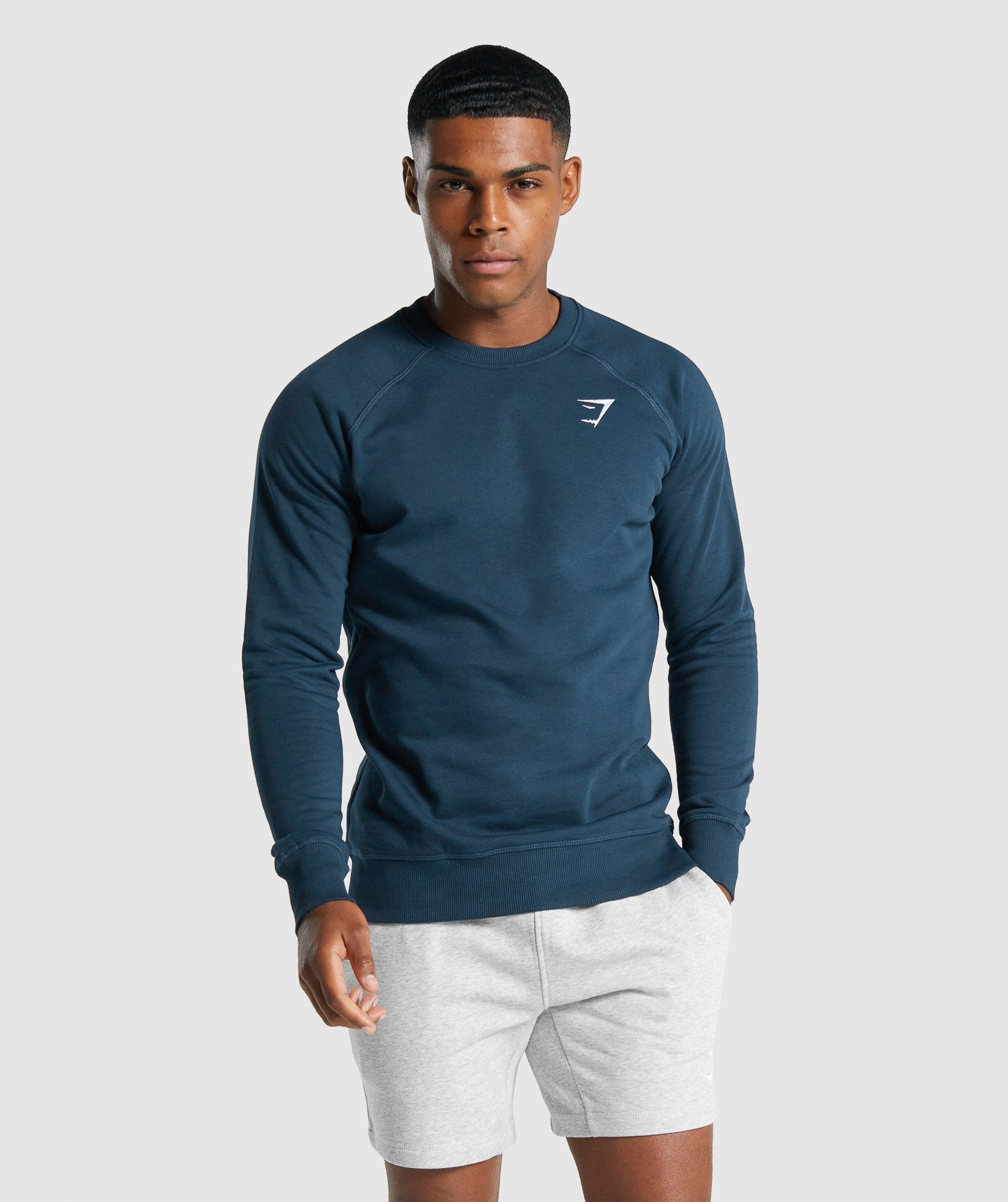 Navy Men's Gymshark Crest Sweatshirts | UVKQBA-726