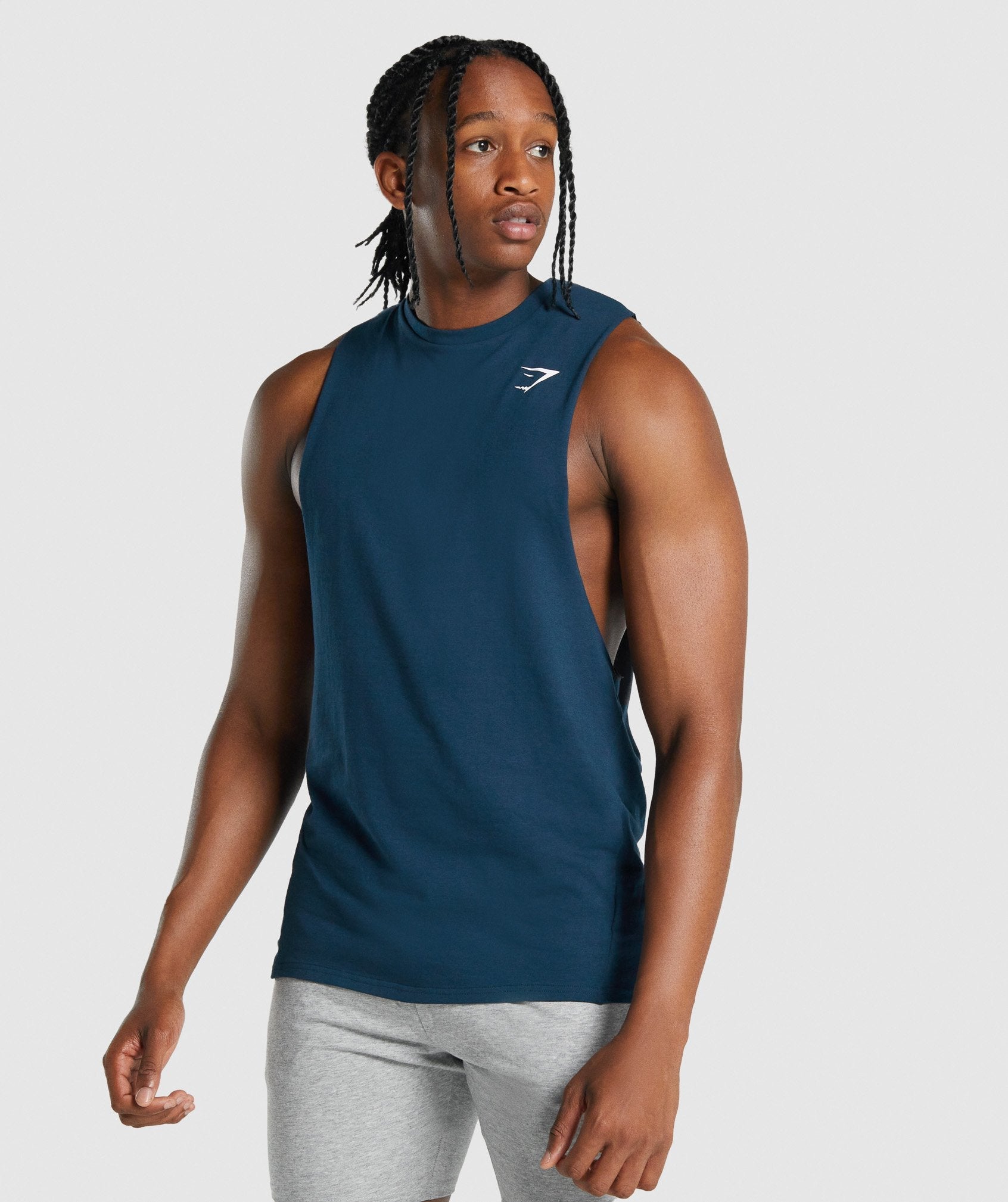 Navy Men's Gymshark Critical 2.0 Drop Arm Tanks | CPTXGR-792