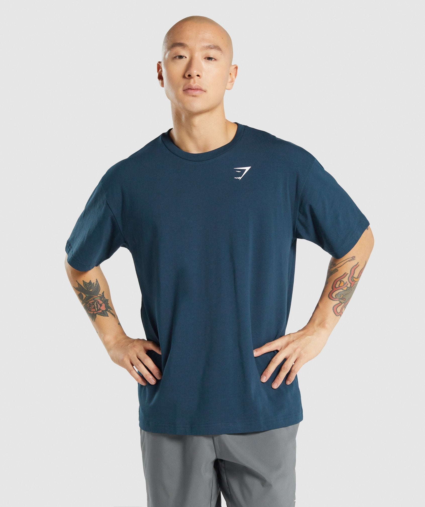 Navy Men's Gymshark Essential Oversized T Shirts | EGWAJD-023