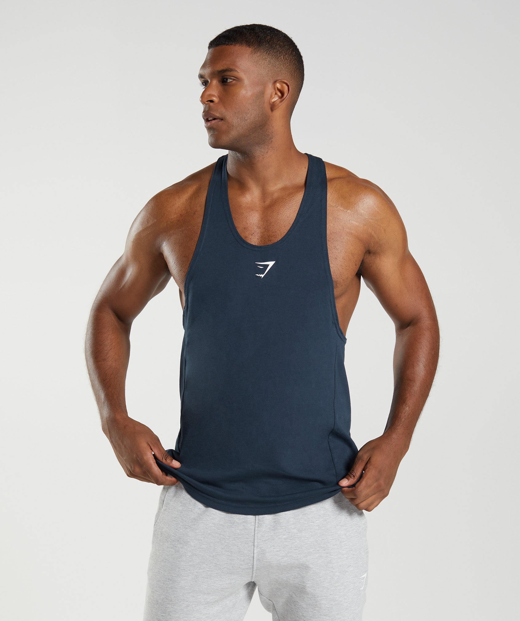 Navy Men's Gymshark React Stringer Vest | RZFECL-639