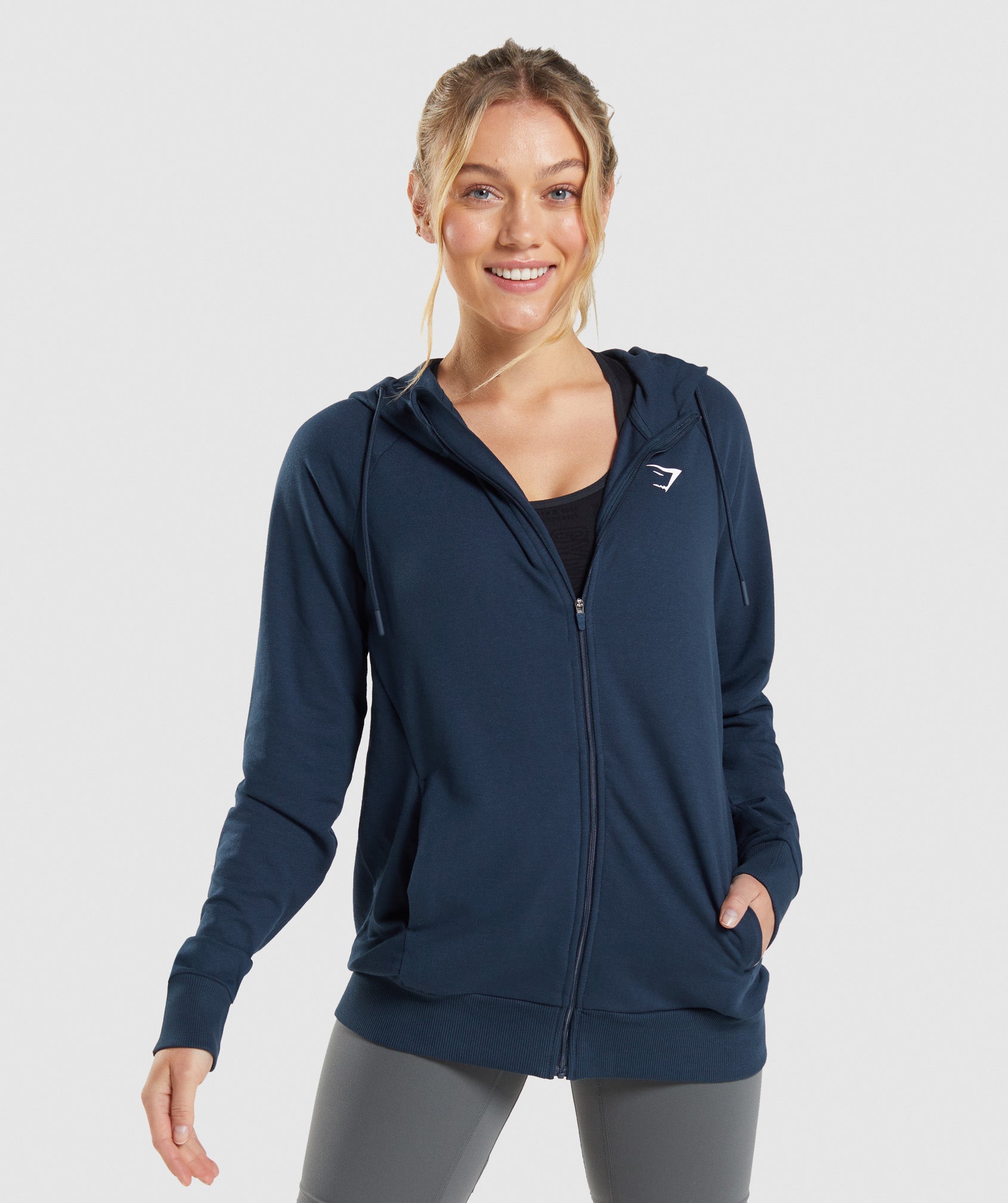 Navy Women's Gymshark Training Zip Hoodie | NWUXYT-251