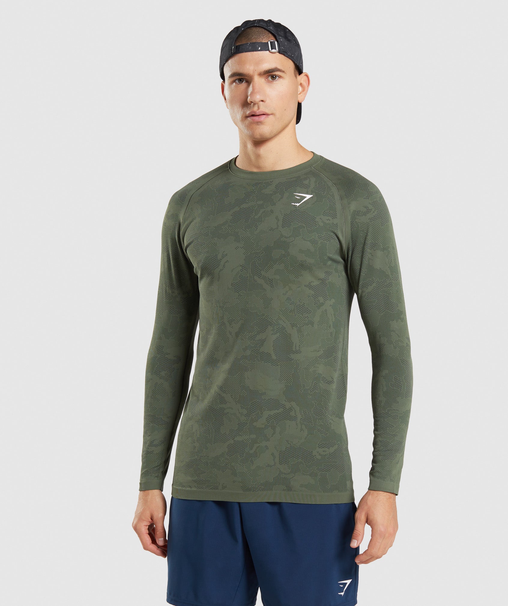 Olive / Black Men's Gymshark Geo Seamless Long Sleeve T Shirts | NHKDZP-294