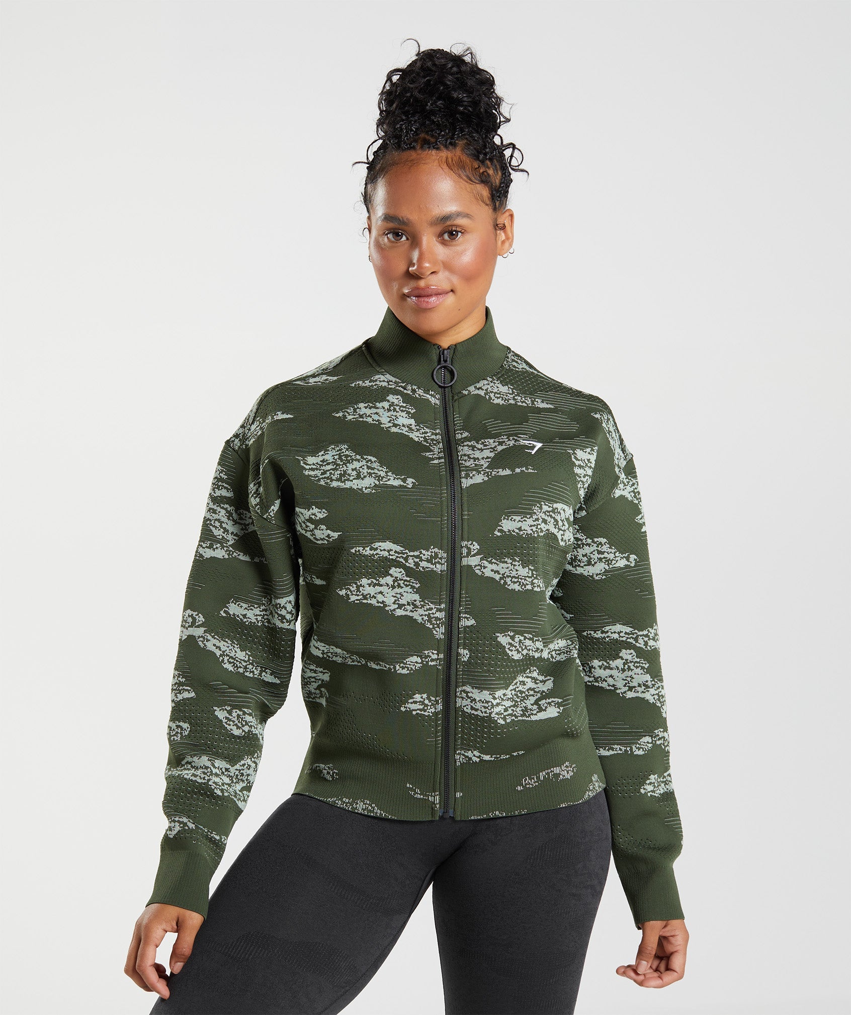 Olive / Green Women's Gymshark Adapt Camo Seamless Track Jackets | CQWRXM-183