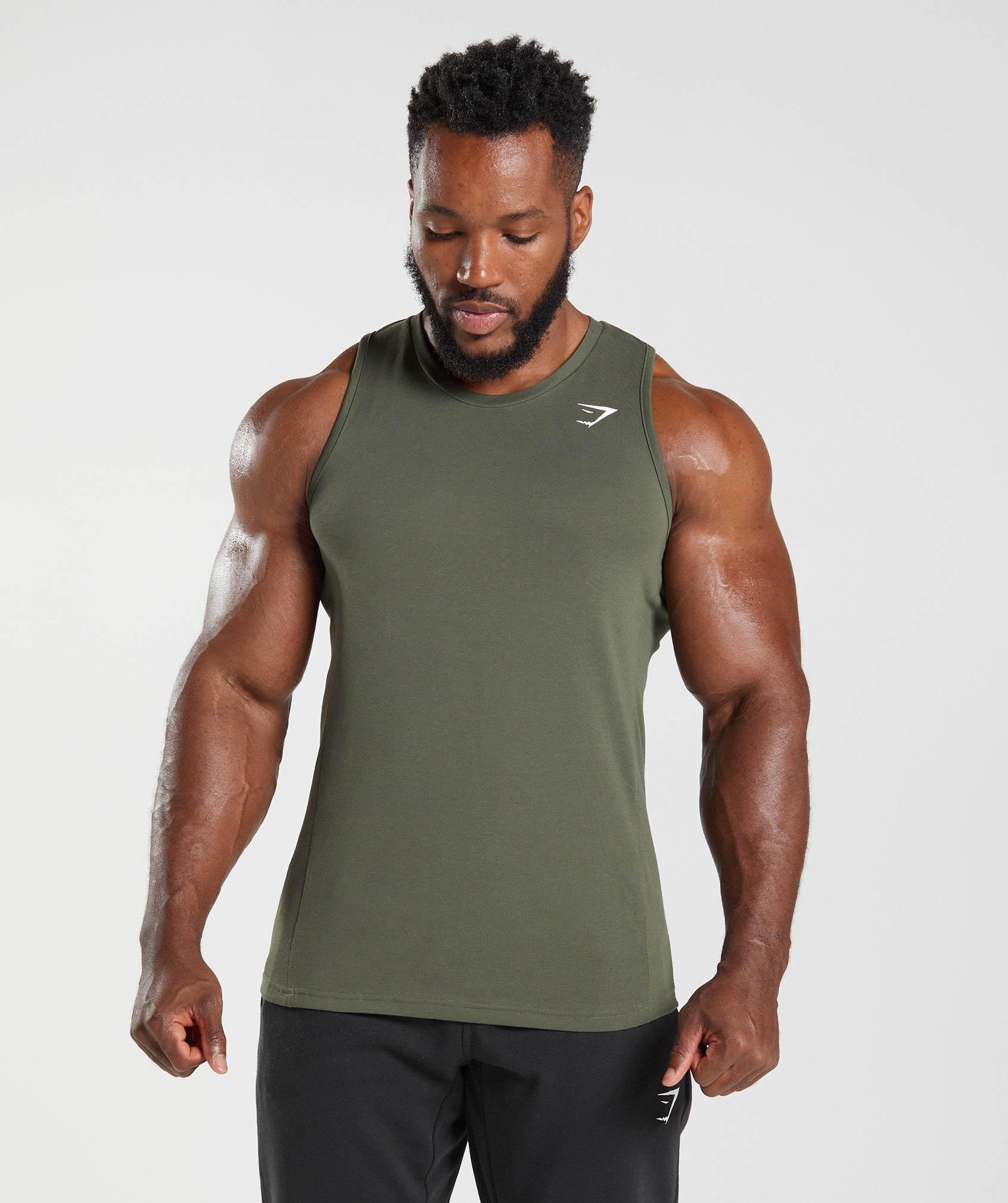 Olive Men's Gymshark React Tanks | VHBQYS-148