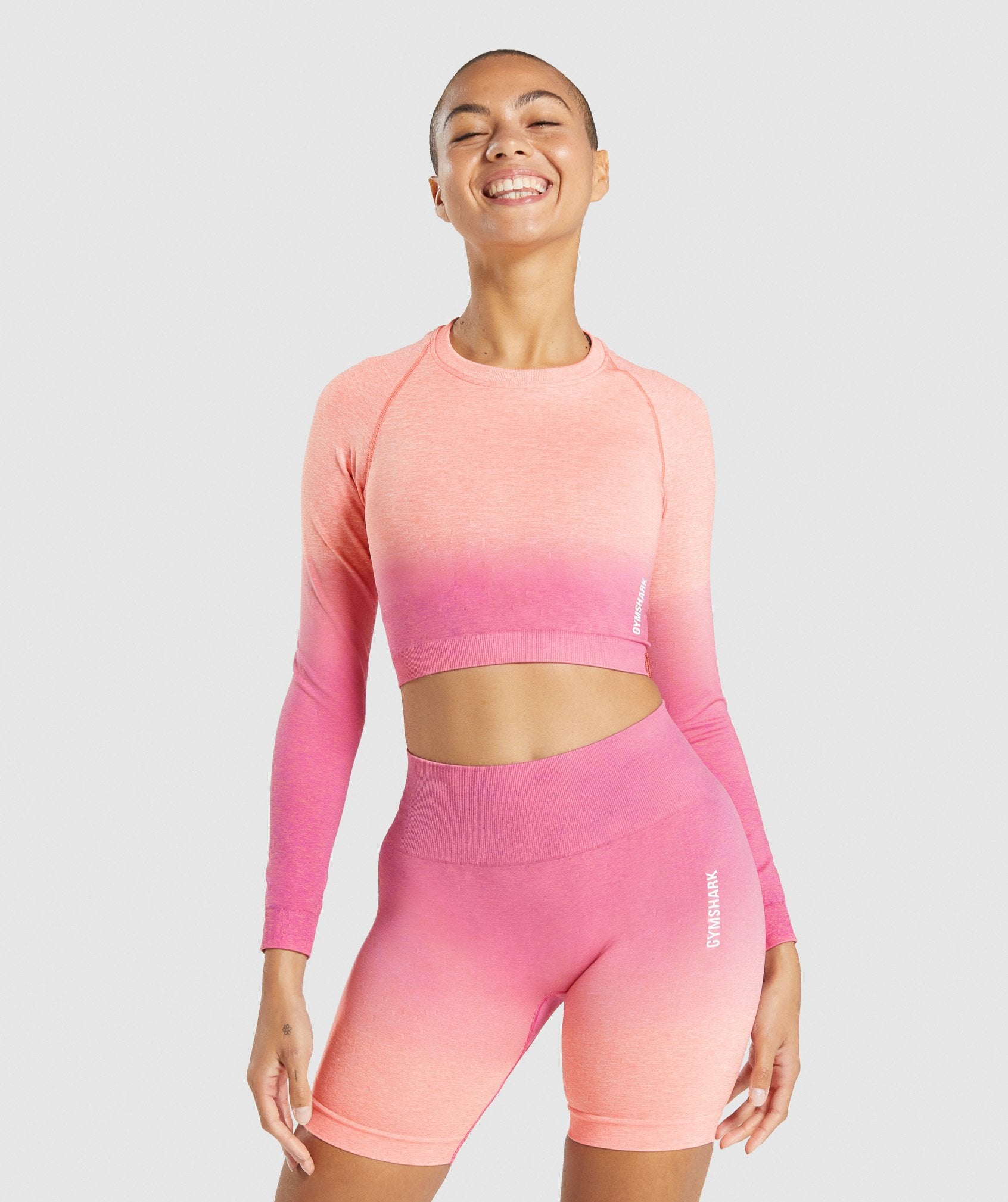 Orange / Pink Women's Gymshark Adapt Ombre Seamless Long Sleeve Crop Tops | YDKAJG-598