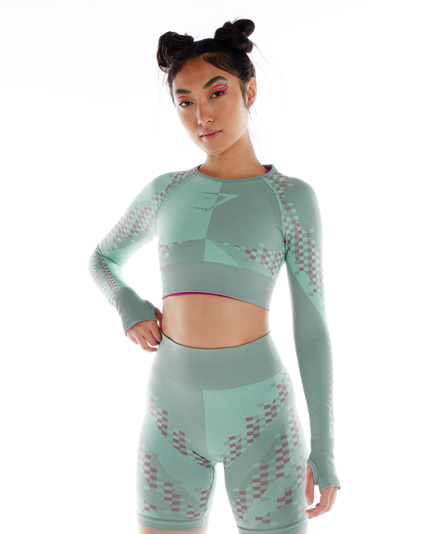 Pink / Blue Women's Gymshark Wtflex Cyborg Seamless Long Sleeve Crop Tops | OLNAGV-601