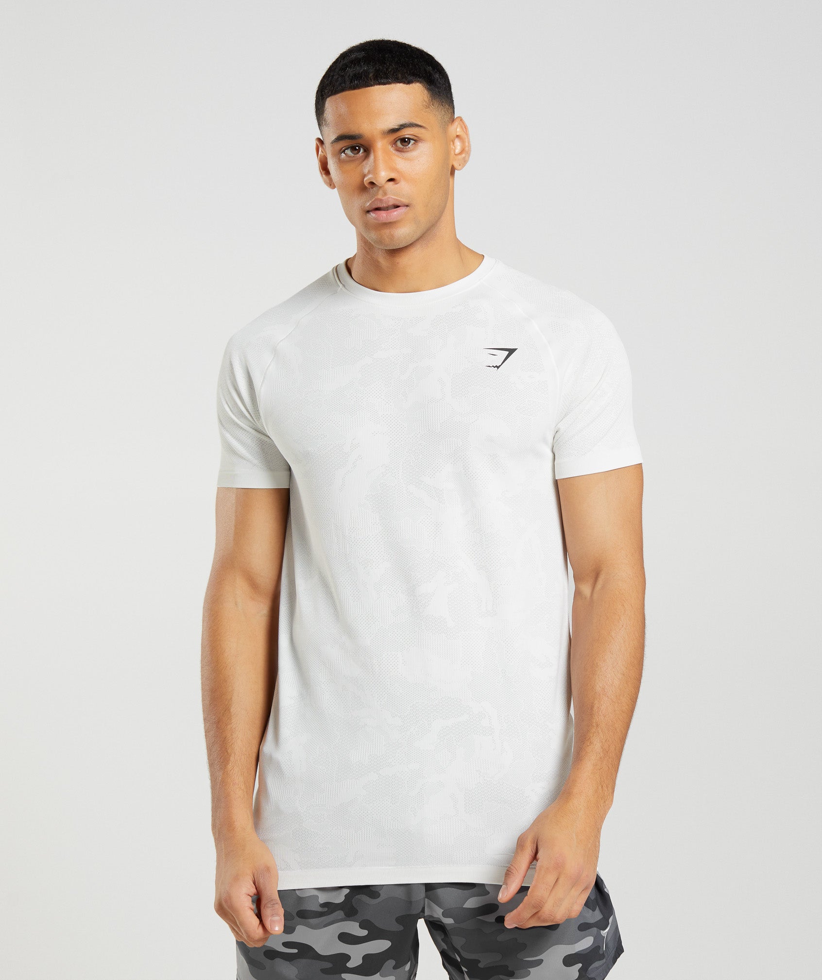 White / Light Grey Men's Gymshark Geo Seamless T Shirts | KERAOD-301