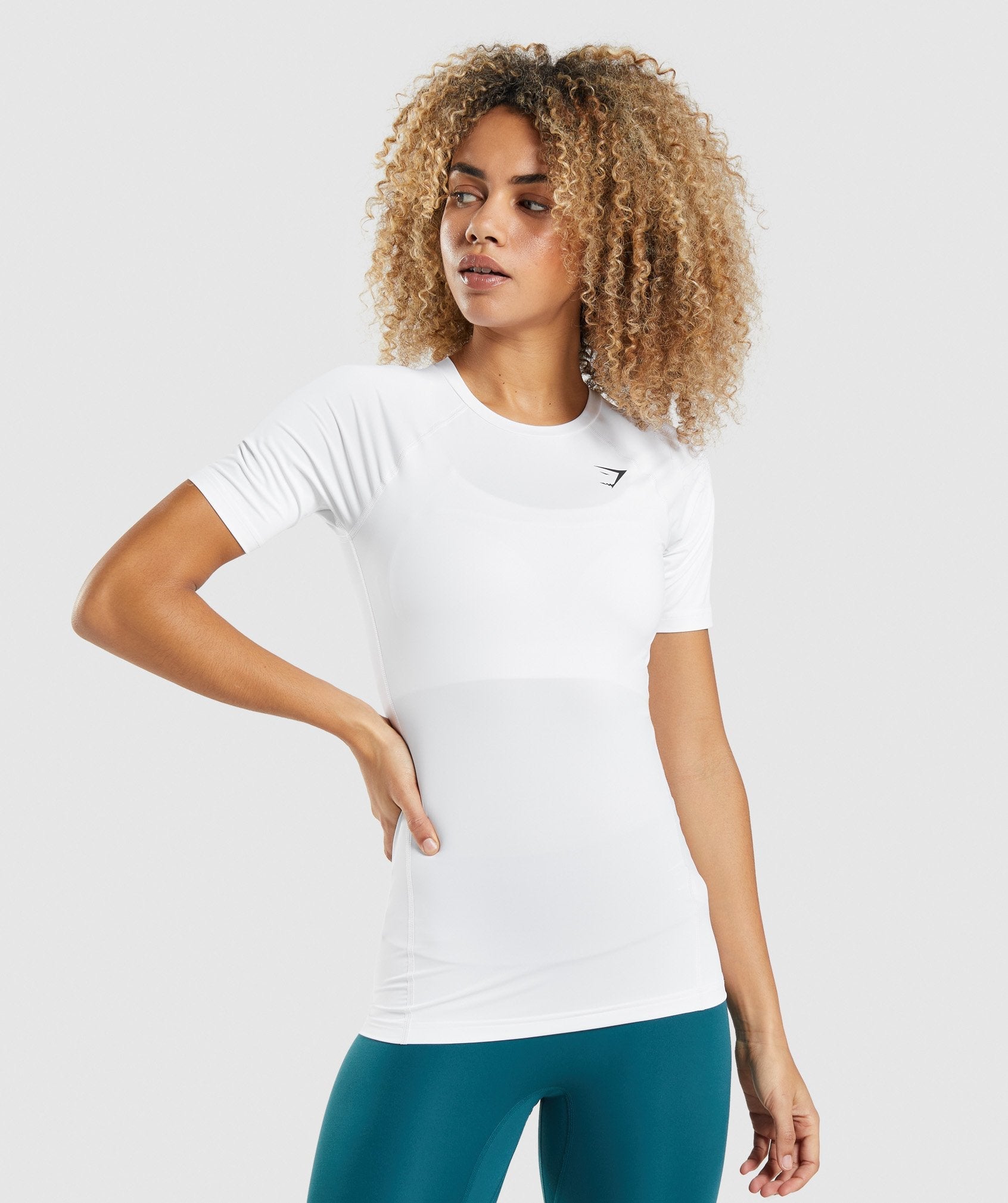 White Women's Gymshark Training Baselayer T Shirts | JDOLYC-192