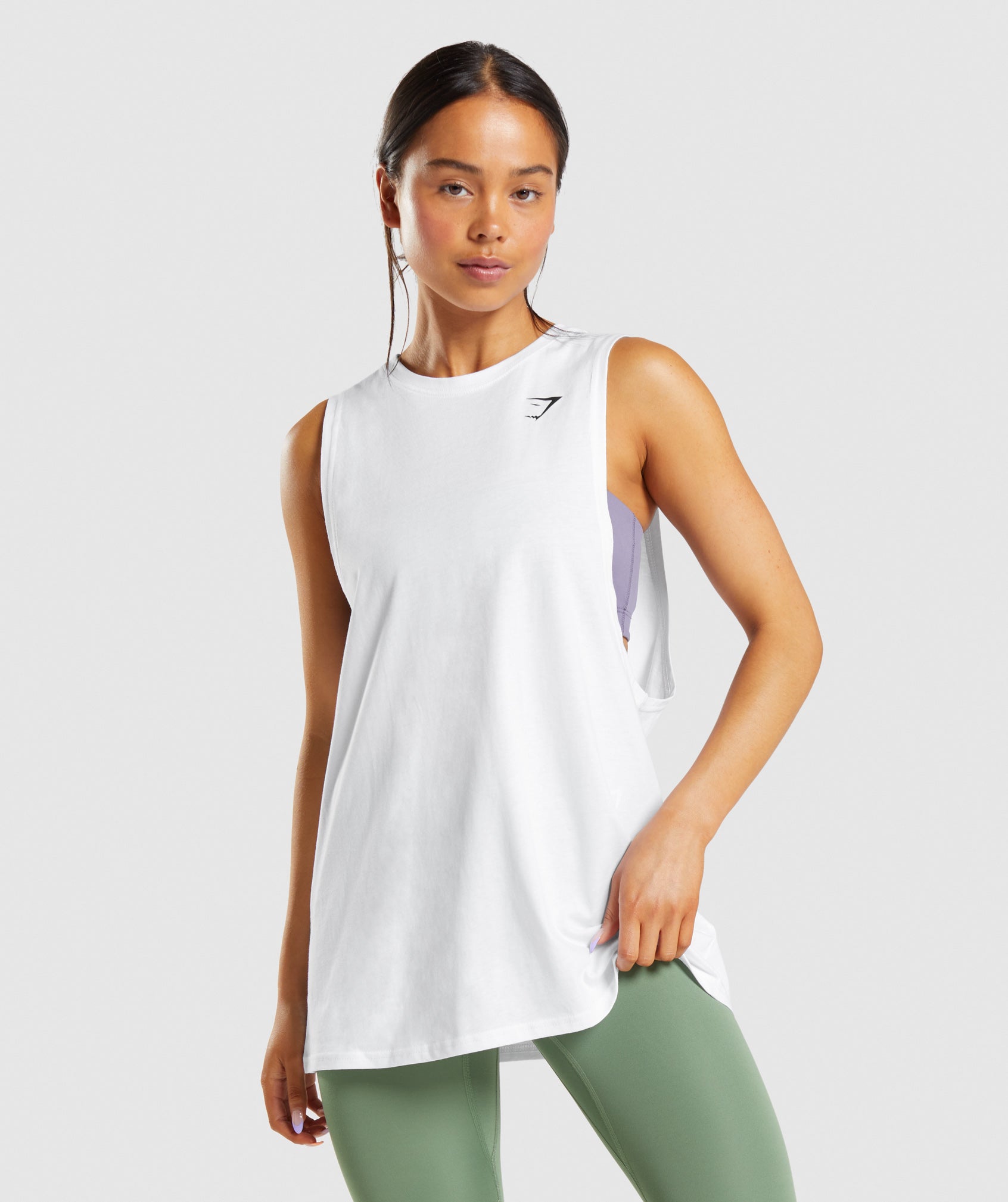 White Women's Gymshark Training Drop Arm Tanks | COQUGR-602