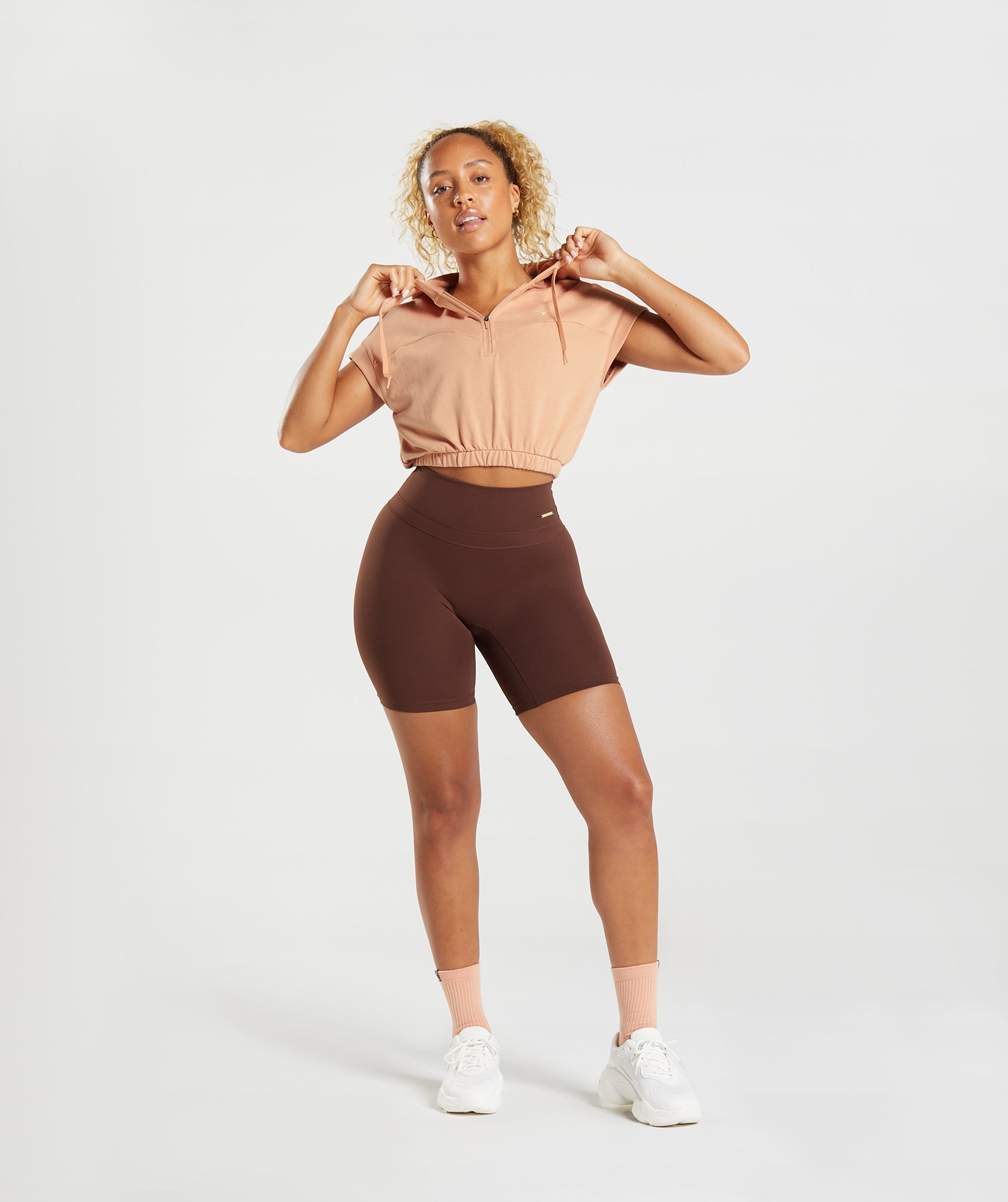 Beige Women's Gymshark Whitney Cropped Sleeveless Hoodie | WVMBGC-120