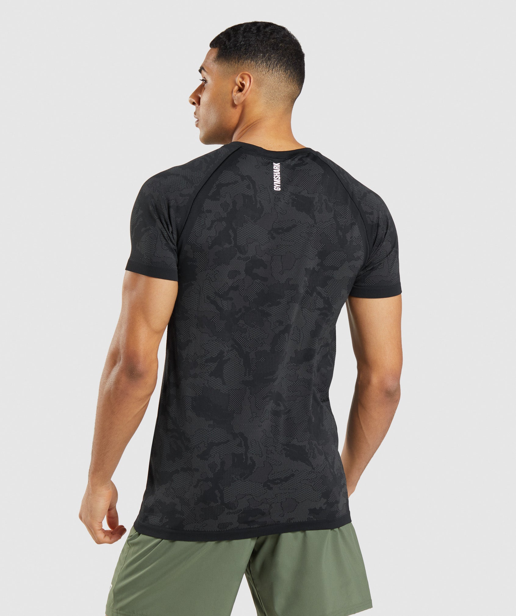 Black / Grey Men's Gymshark Geo Seamless T Shirts | CPJMSH-054